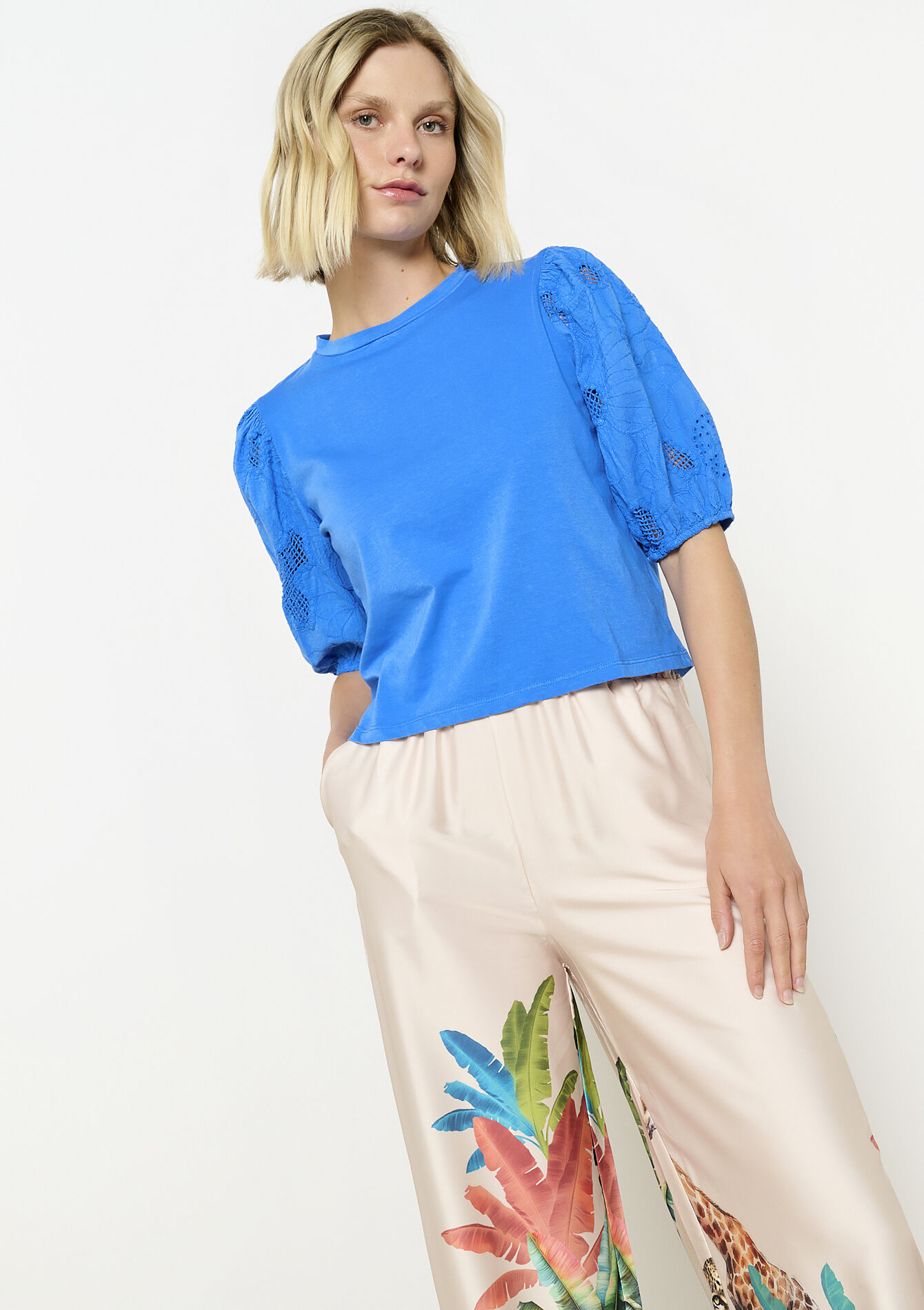 T-shirt met pofmouwen, T-shirt met pofmouwen - ELECTRIC BLUE - 02301846_1619