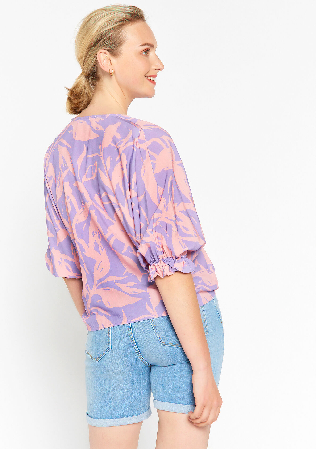 Blouse with batwing sleeves - PASTEL LILAC - 05702236_1493