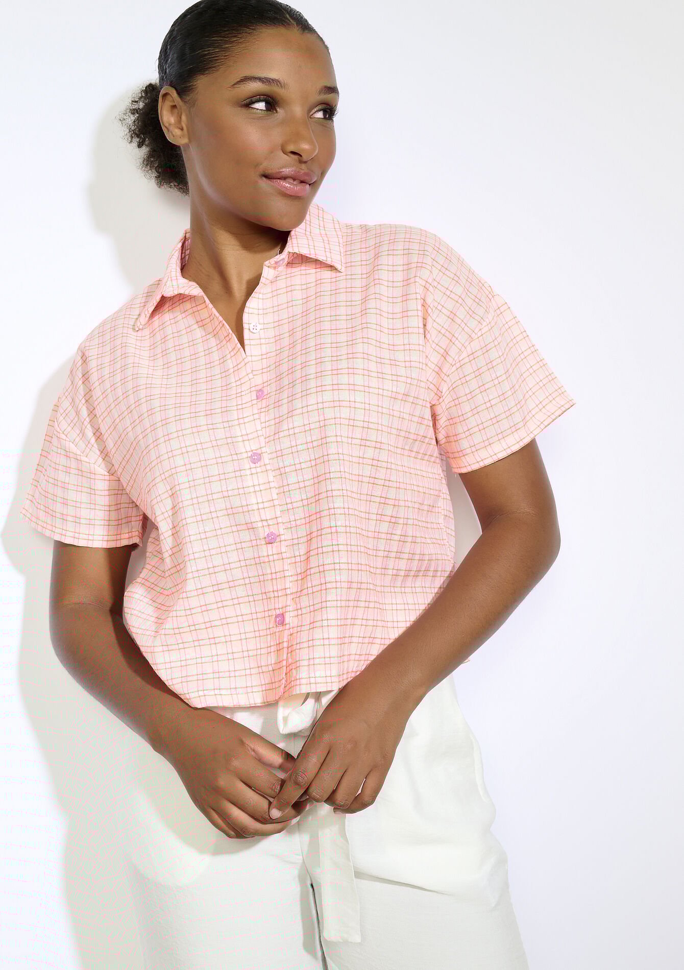 Korte geruite blouse, Korte geruite blouse, , back