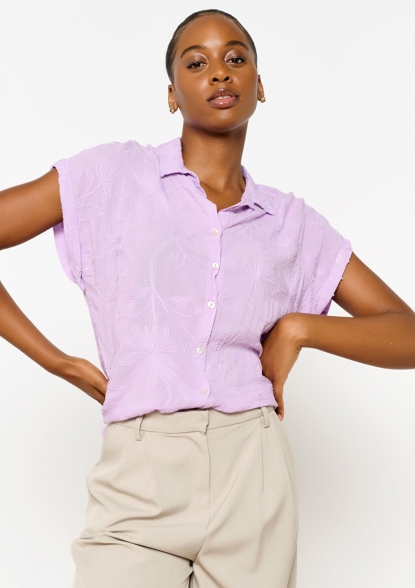 Embroidered shirt, Embroidered shirt - PASTEL LILAC - 05702555_1493
