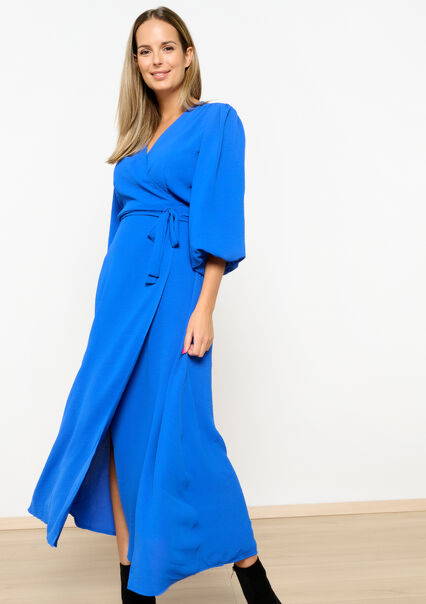 Wrap dress with balloon sleeves - BLUE COBALT - 08602286_2925