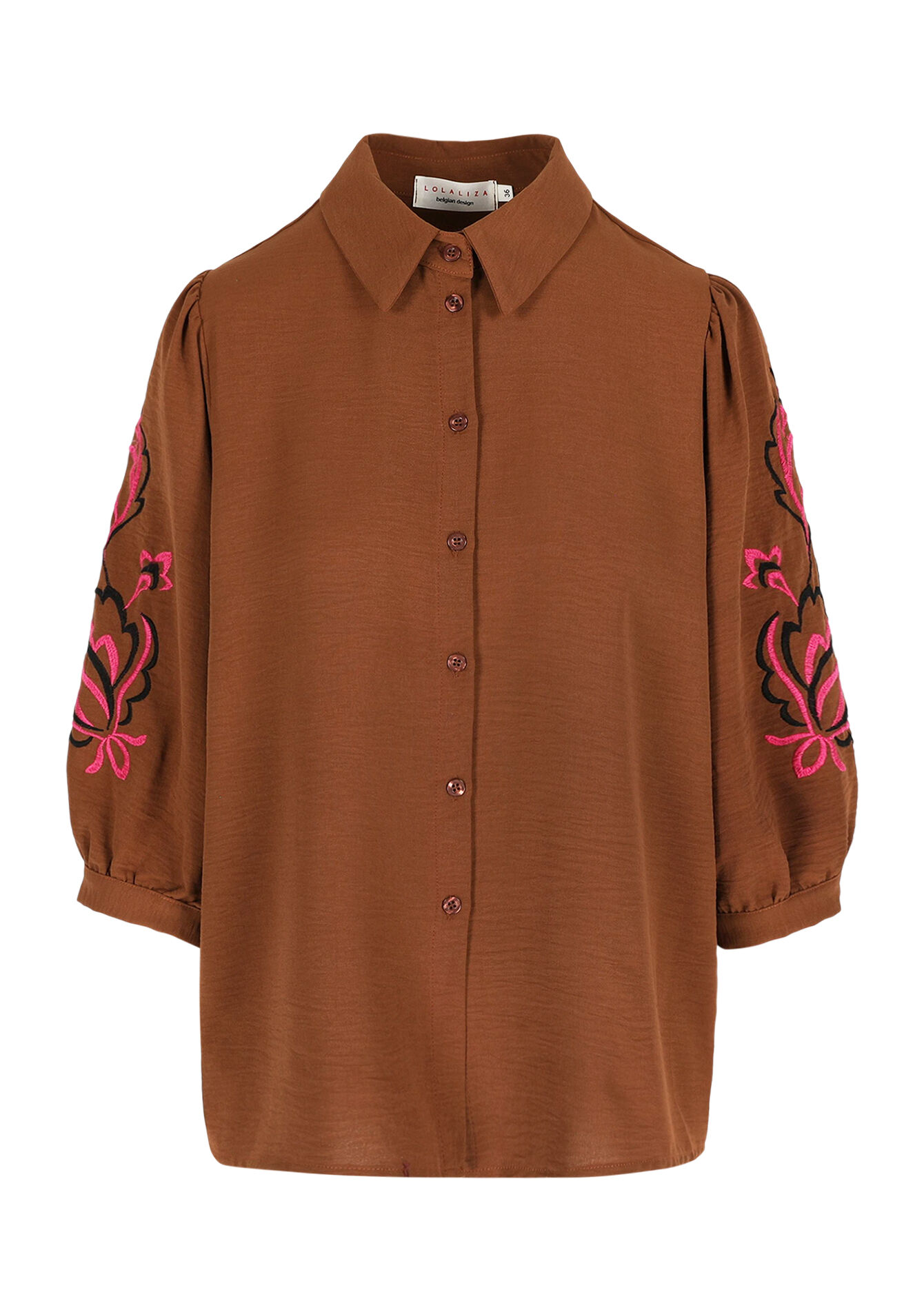 Chemise brodée manches 3/4, Chemise brodée manches 3/4 - CARAMEL - 05702990_1953