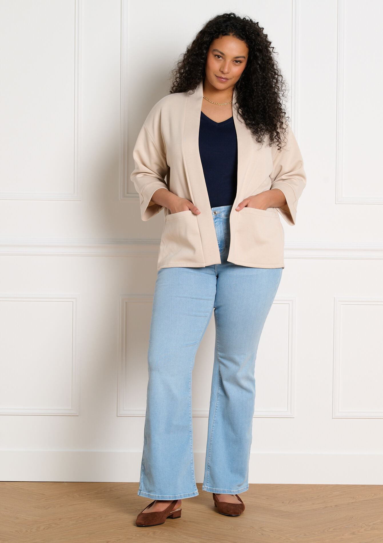 Vlotte 3/4 mouwen blazer, , back