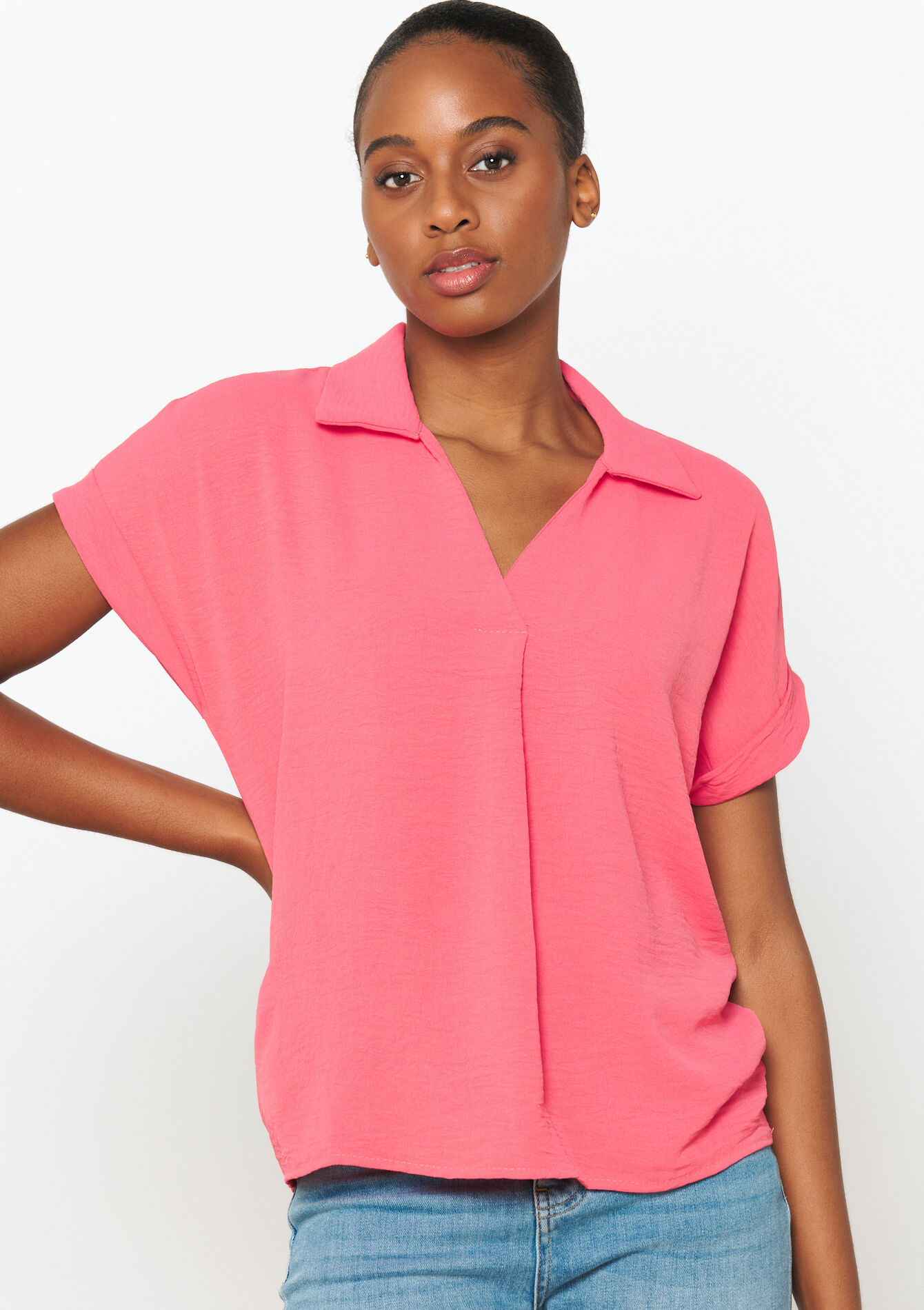 Short-sleeved polo shirt, Short-sleeved polo shirt - PINK CORAL - 05702441_689