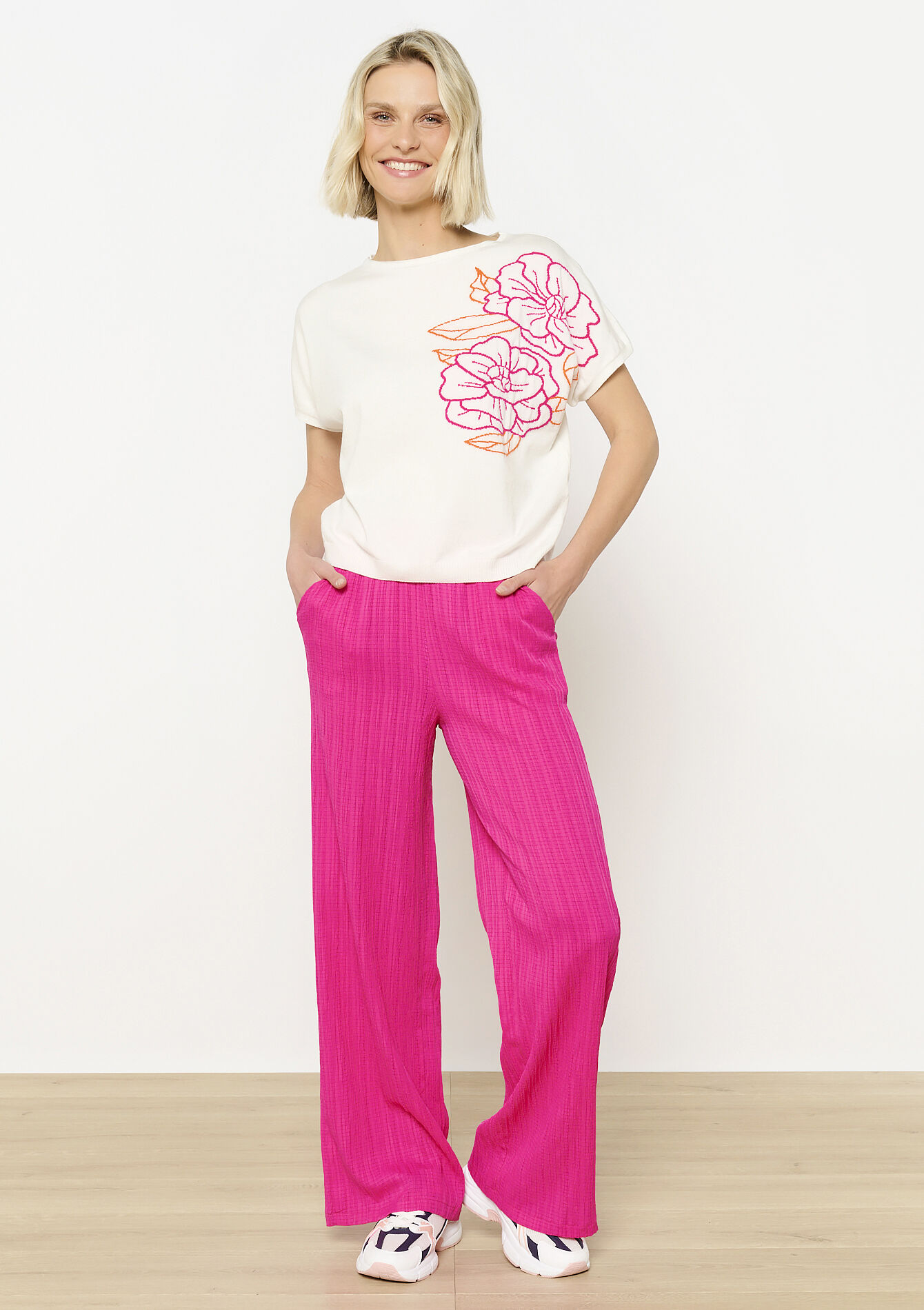 Gebreide top met bloemen, Gebreide top met bloemen - OFFWHITE - 04006961_1001