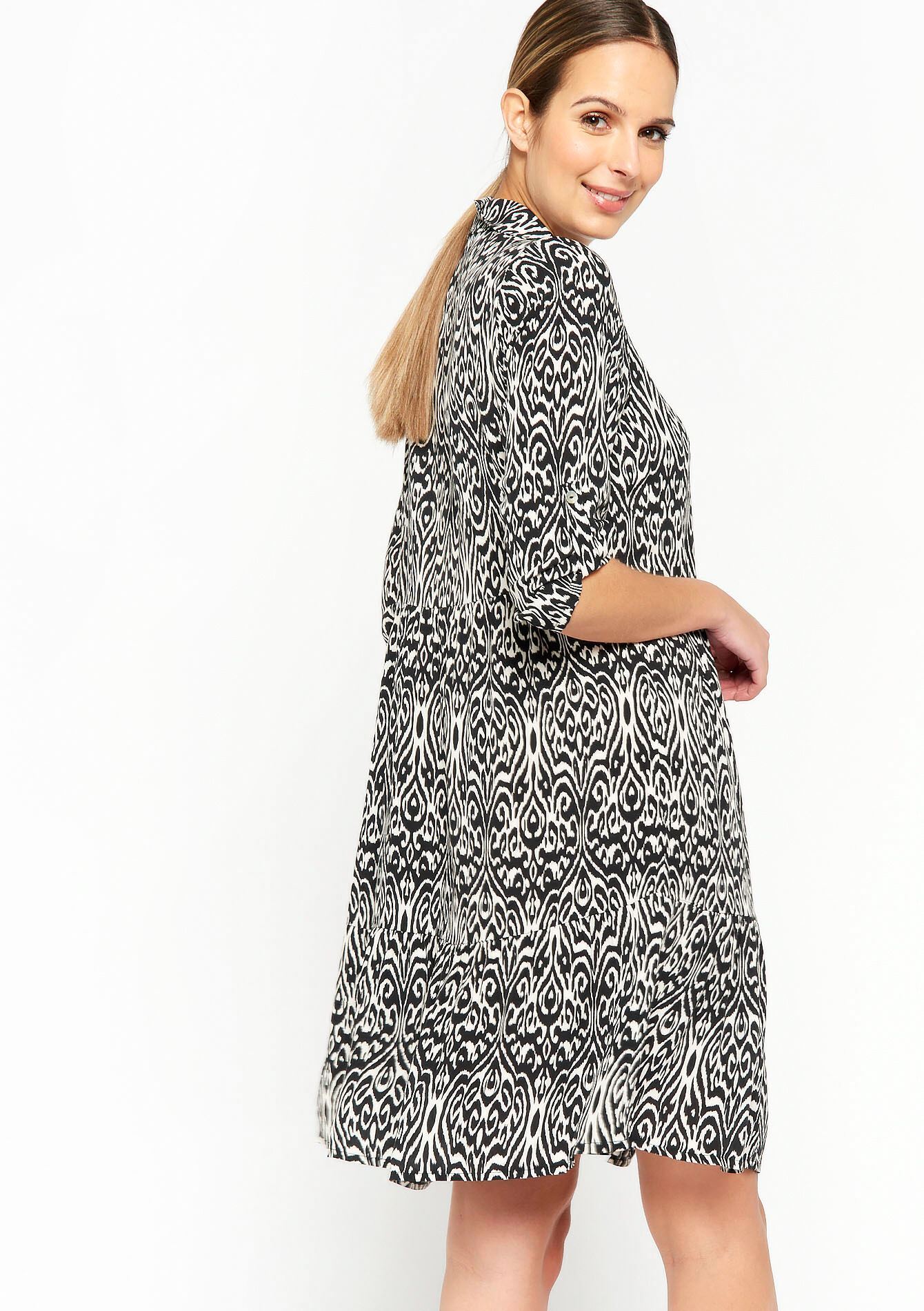 Babydoll jurk met ikatprint, Babydoll jurk met ikatprint - BLACK - 08103168_1119