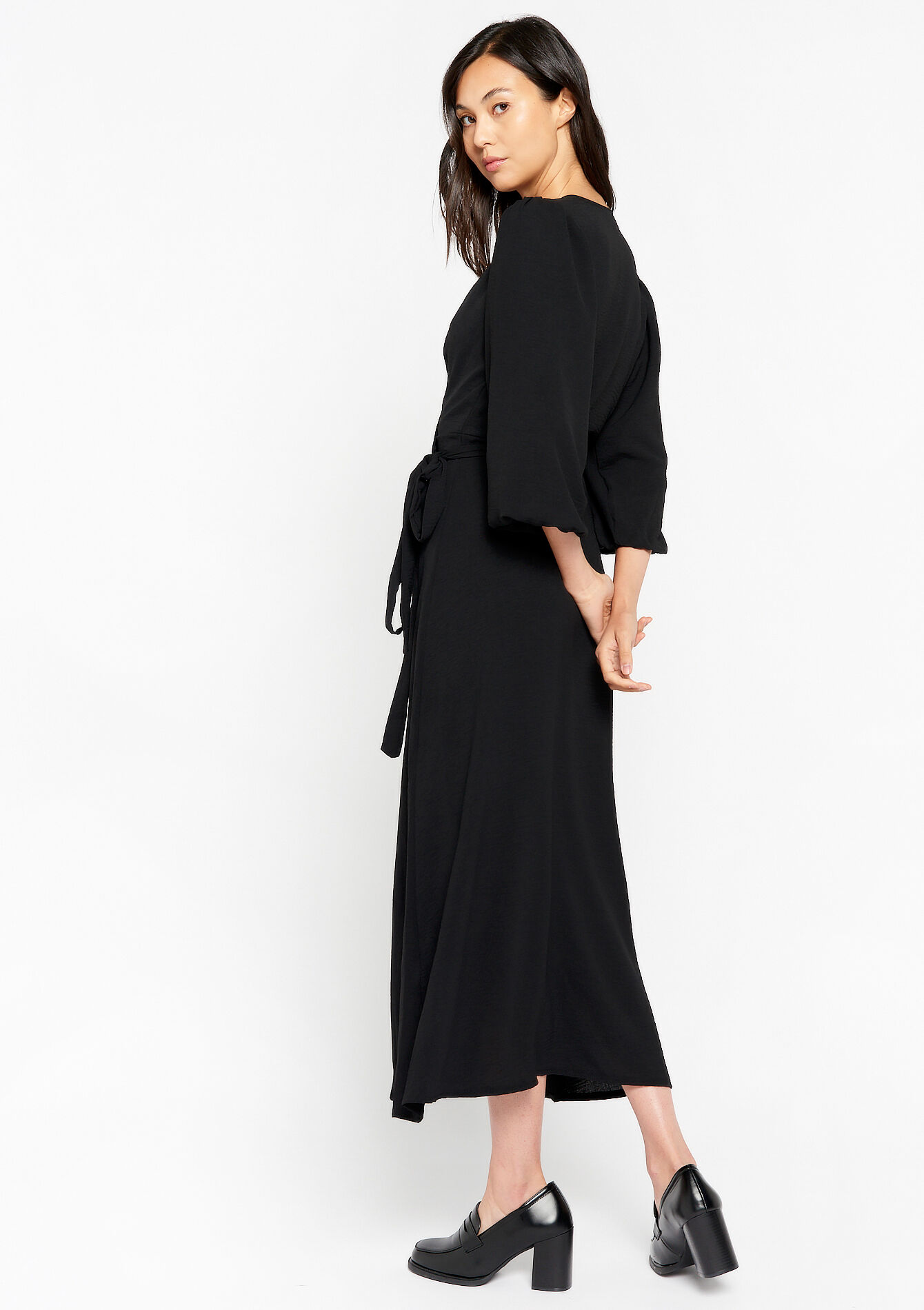 Maxi-jurk met pofmouwen, Maxi-jurk met pofmouwen - BLACK - 08602177_1119