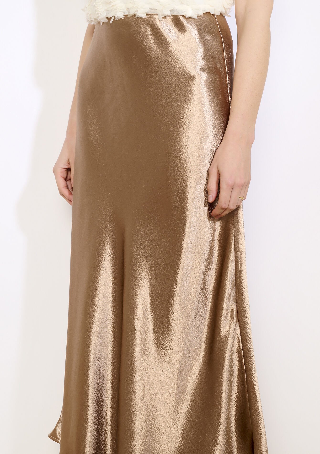 Satijnen midi-rok, Satijnen midi-rok - LIGHT CAMEL - 07101434_3814