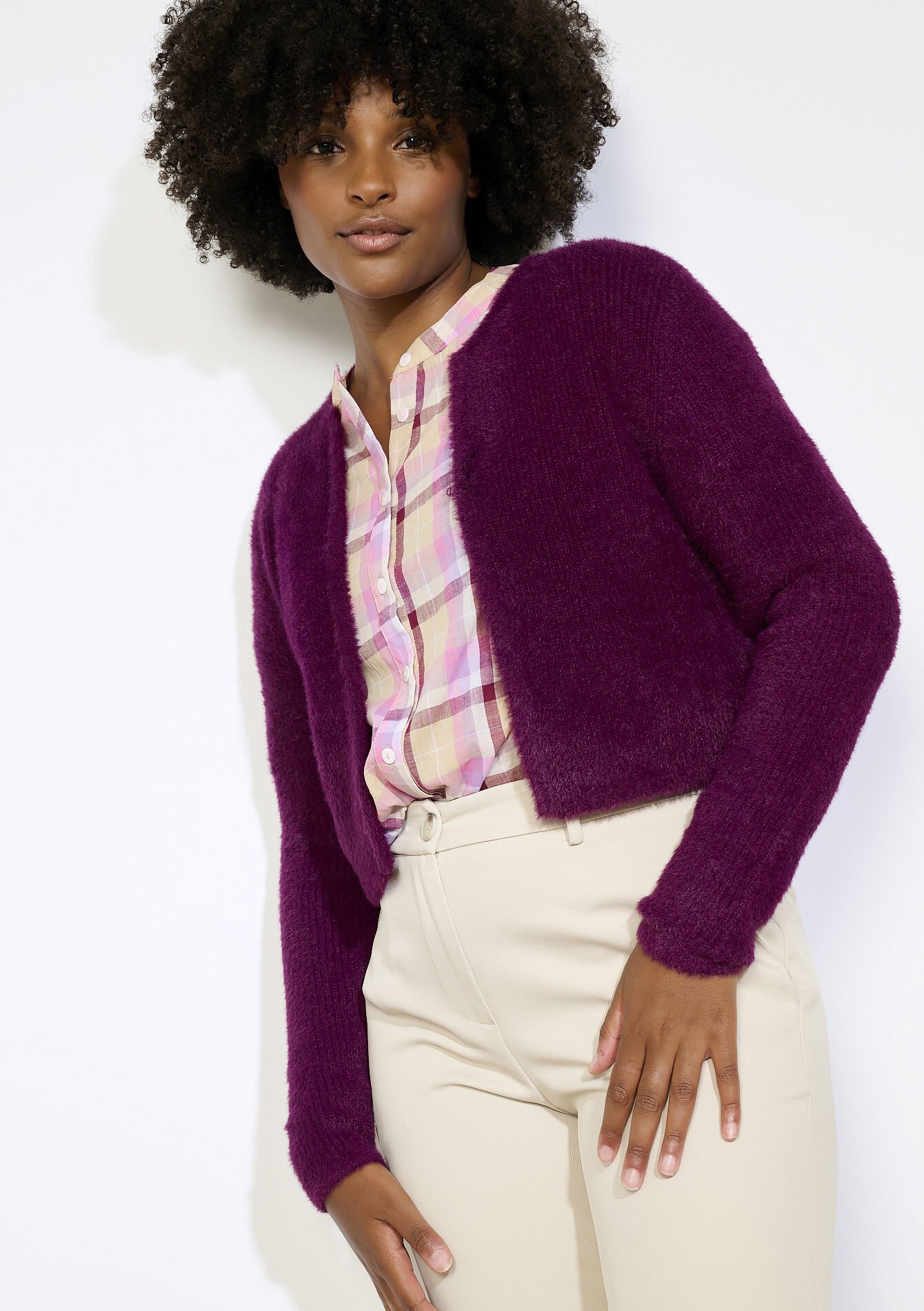 Kort fluffy vestje, Kort fluffy vestje - AUBERGINE - 04101305_1537