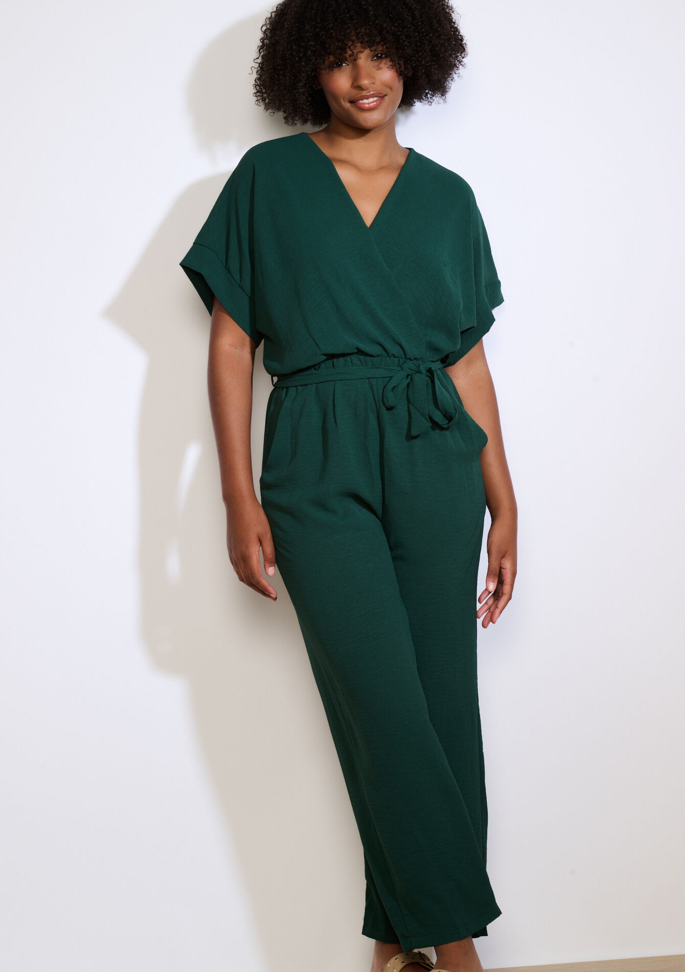 Losvallende wikkel jumpsuit - BOTTLE GREEN - 06004652_1778