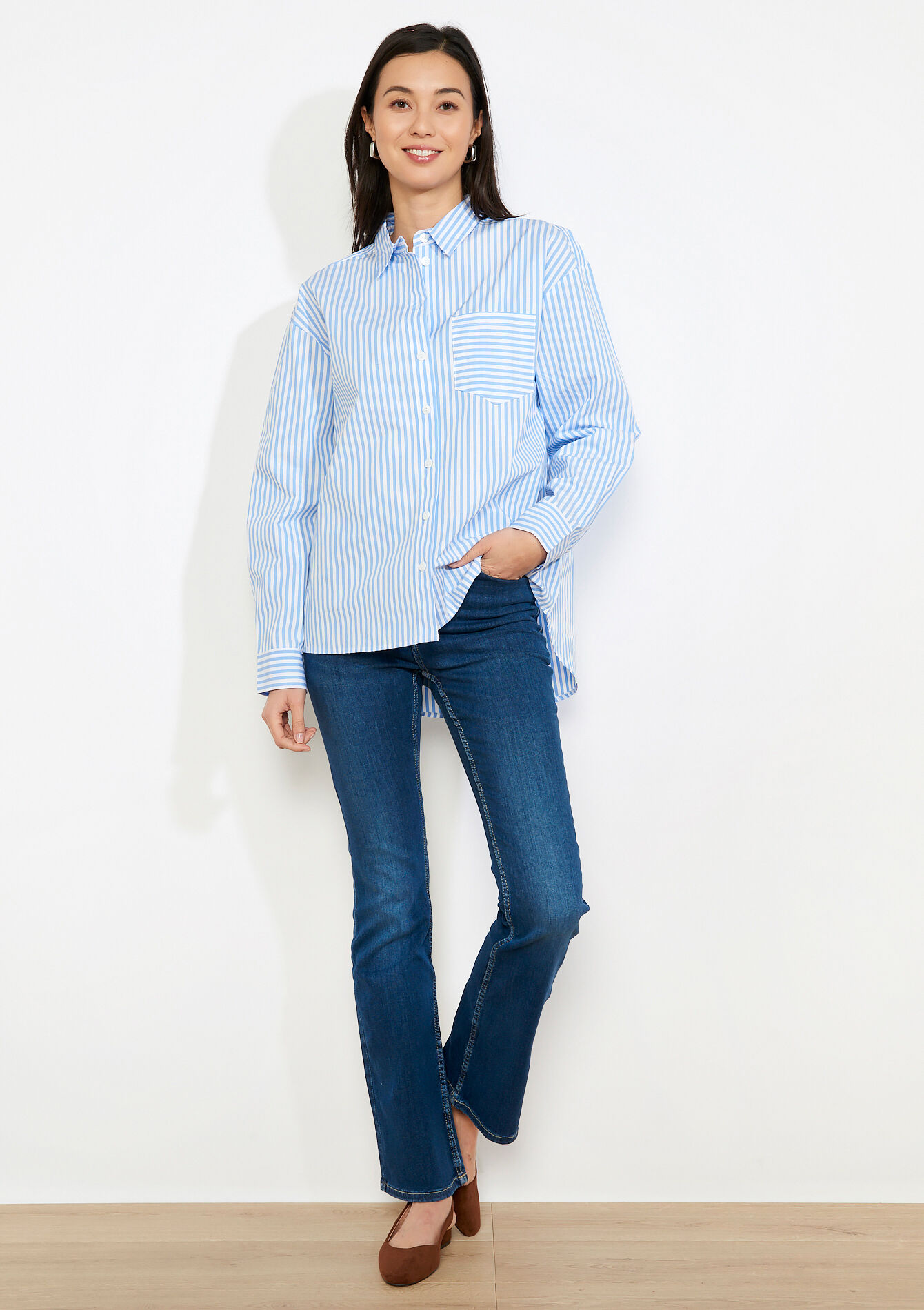 Oversized gestreept hemd - BLUE PASTEL - 05702931_3003