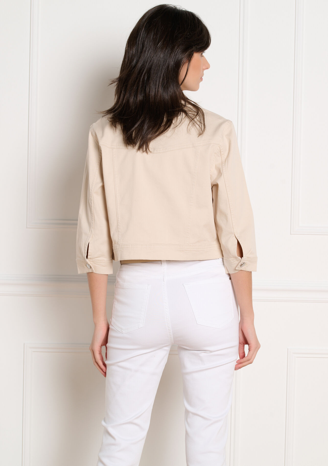 Cropped cotton twill jacket - LT BEIGE - 09101123_2527