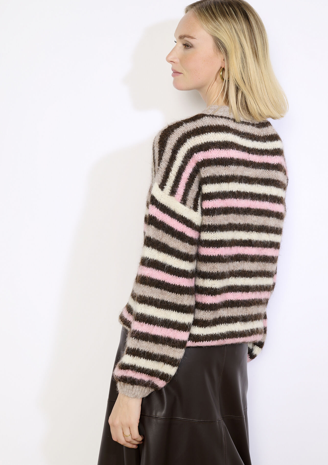 Fuzzy striped knit sweater, Fuzzy striped knit sweater - BROWN DARK CHOCOLATE - 04007147_3720
