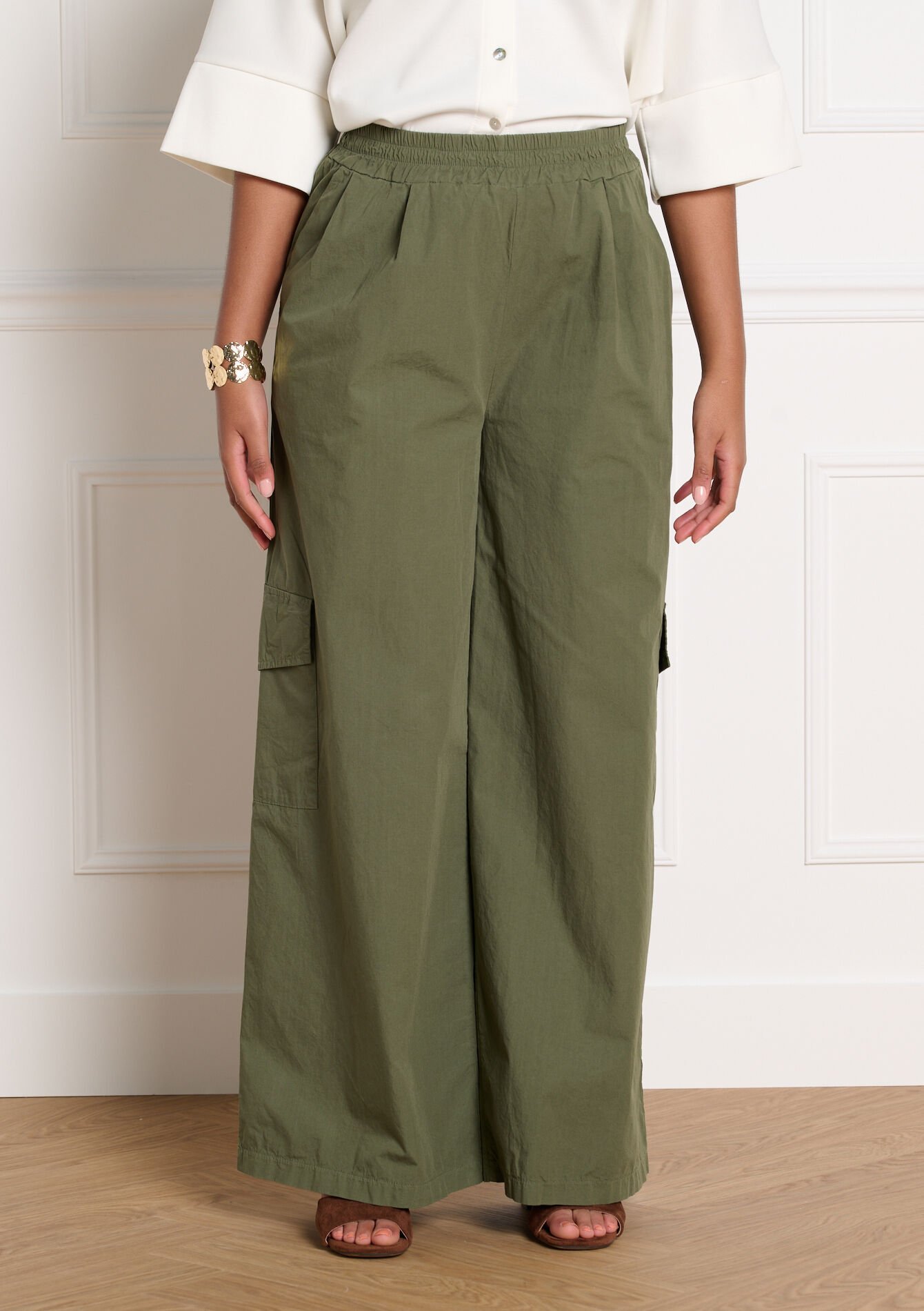 Wijde cargobroek, Wijde cargobroek - KHAKI MED - 06601129_4327