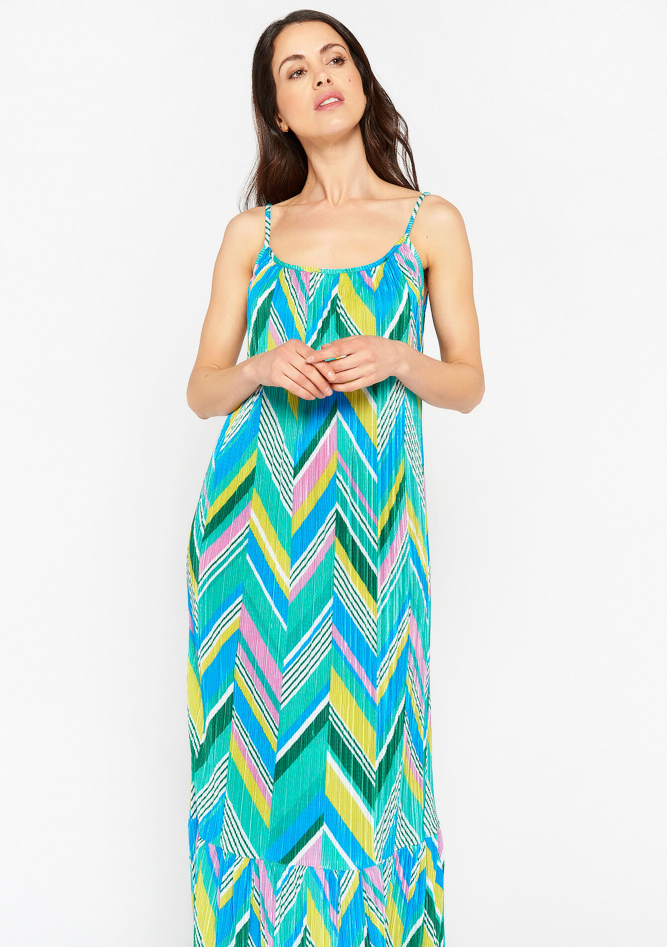 Pleated dress with zigzag pattern, Pleated dress with zigzag pattern - AQUA BLUE - 08601998_3302