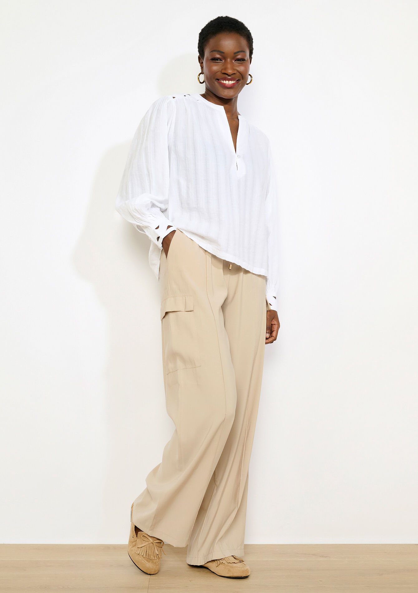 Luchtige blouse met volumineuze mouwen, Luchtige blouse met volumineuze mouwen - OPTICAL WHITE - 05702955_1019