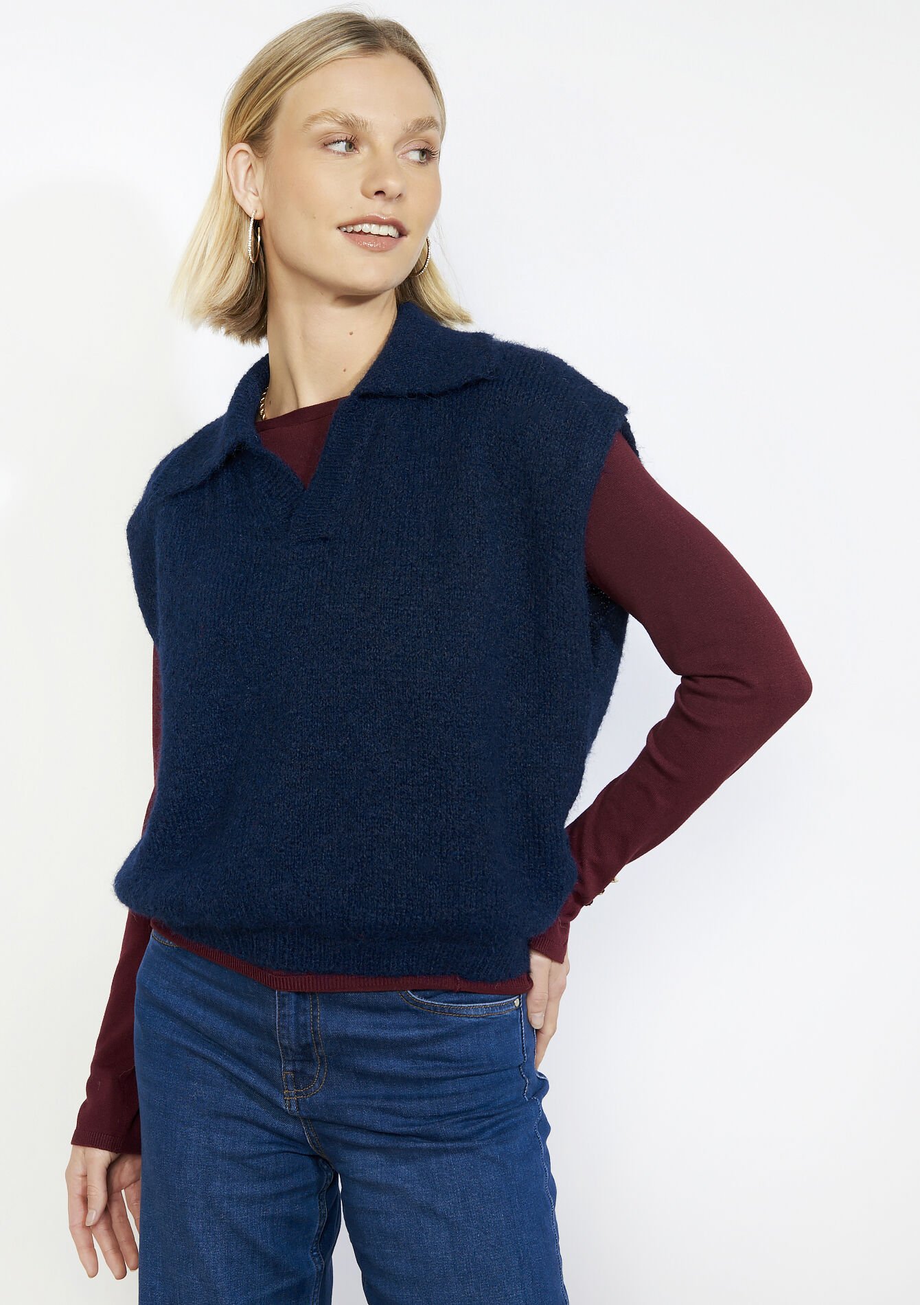 Mouwloze trui met polokraag, Mouwloze trui met polokraag - NAVY BASIC - 04007099_2723