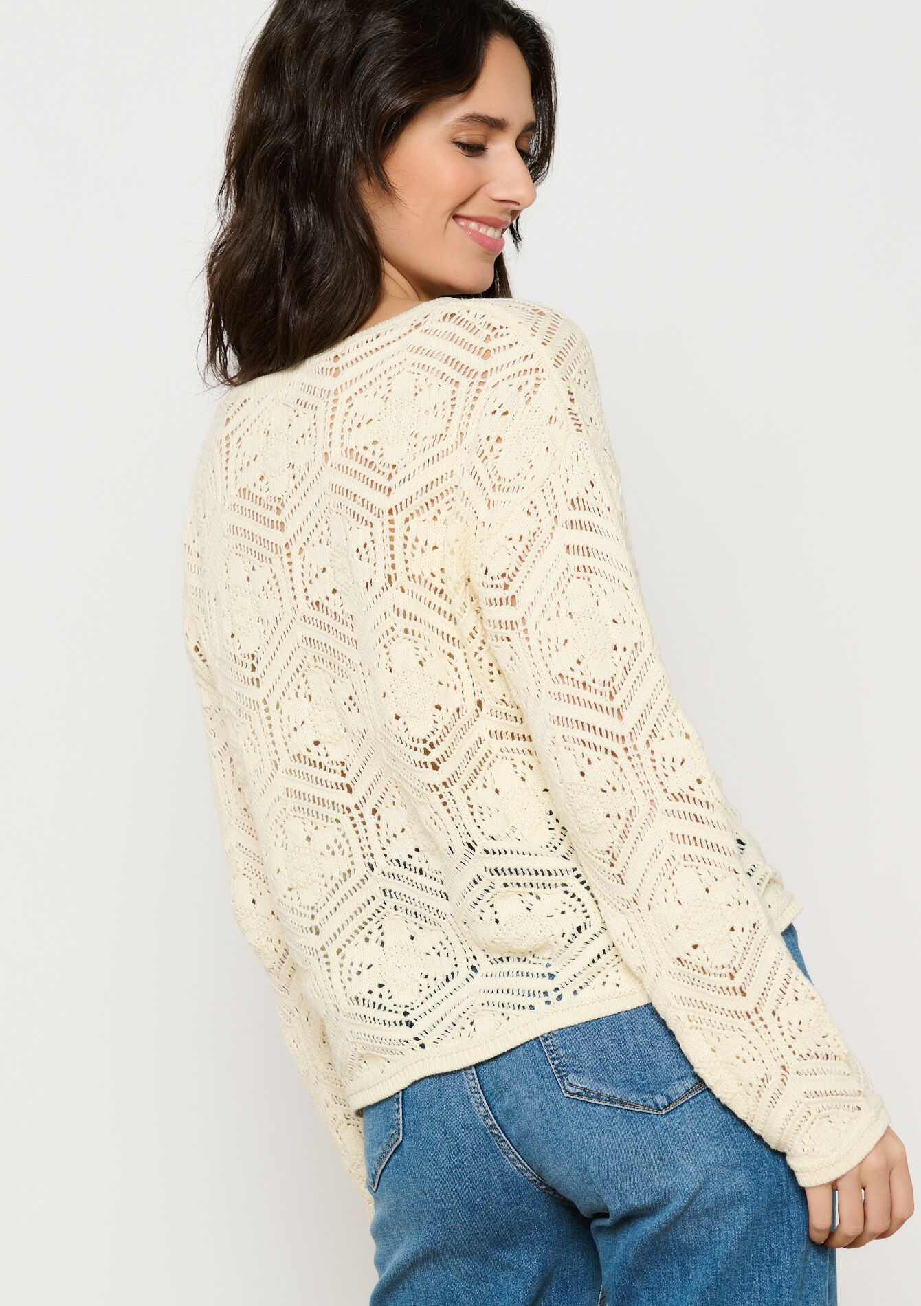 Crochet trui met boothals, Crochet trui met boothals - VANILLA WHITE - 04006655_1013