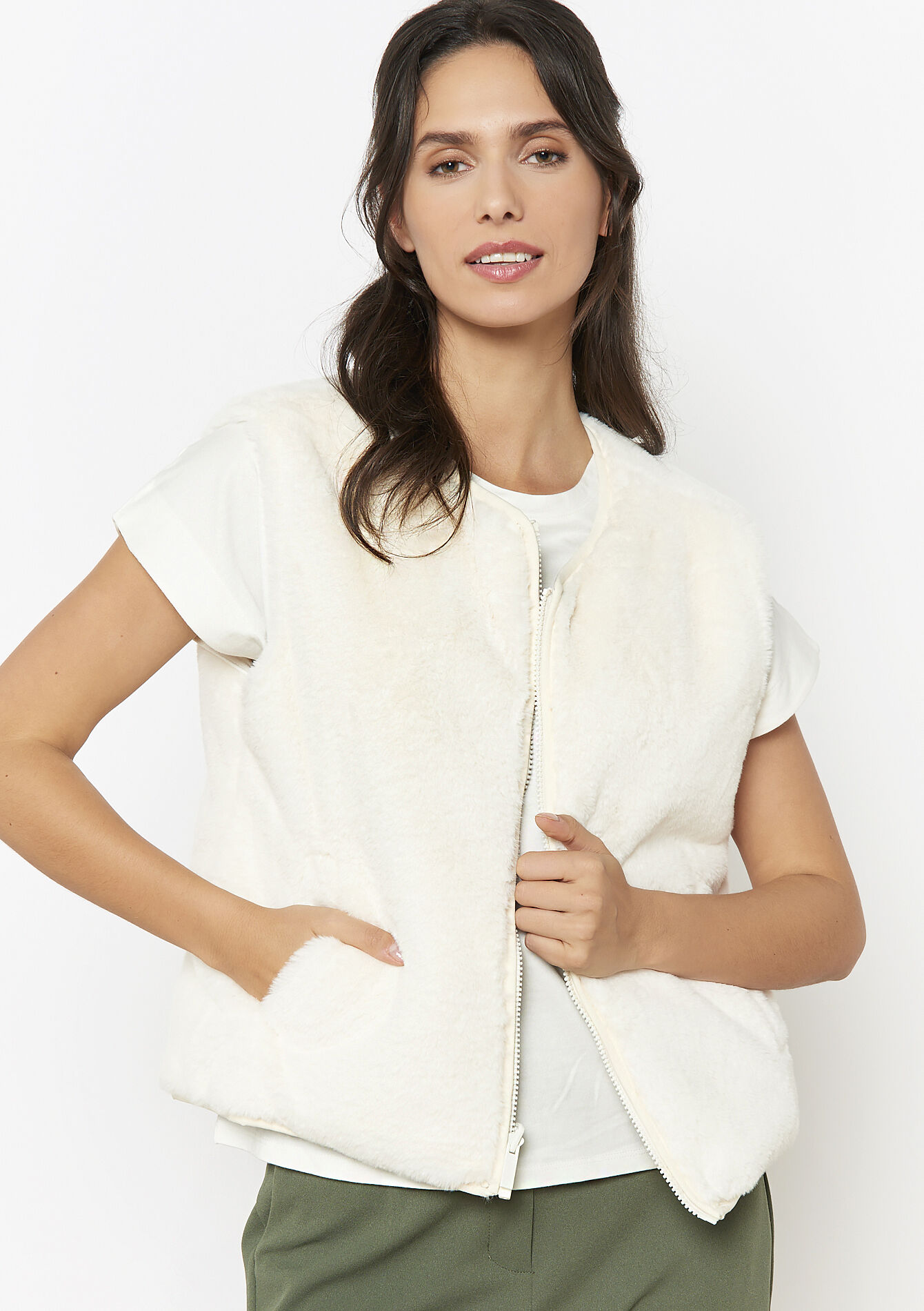 Omkeerbare mouwloze vest, Omkeerbare mouwloze vest - OFF WHITE/ GREEN - 15100313_2505
