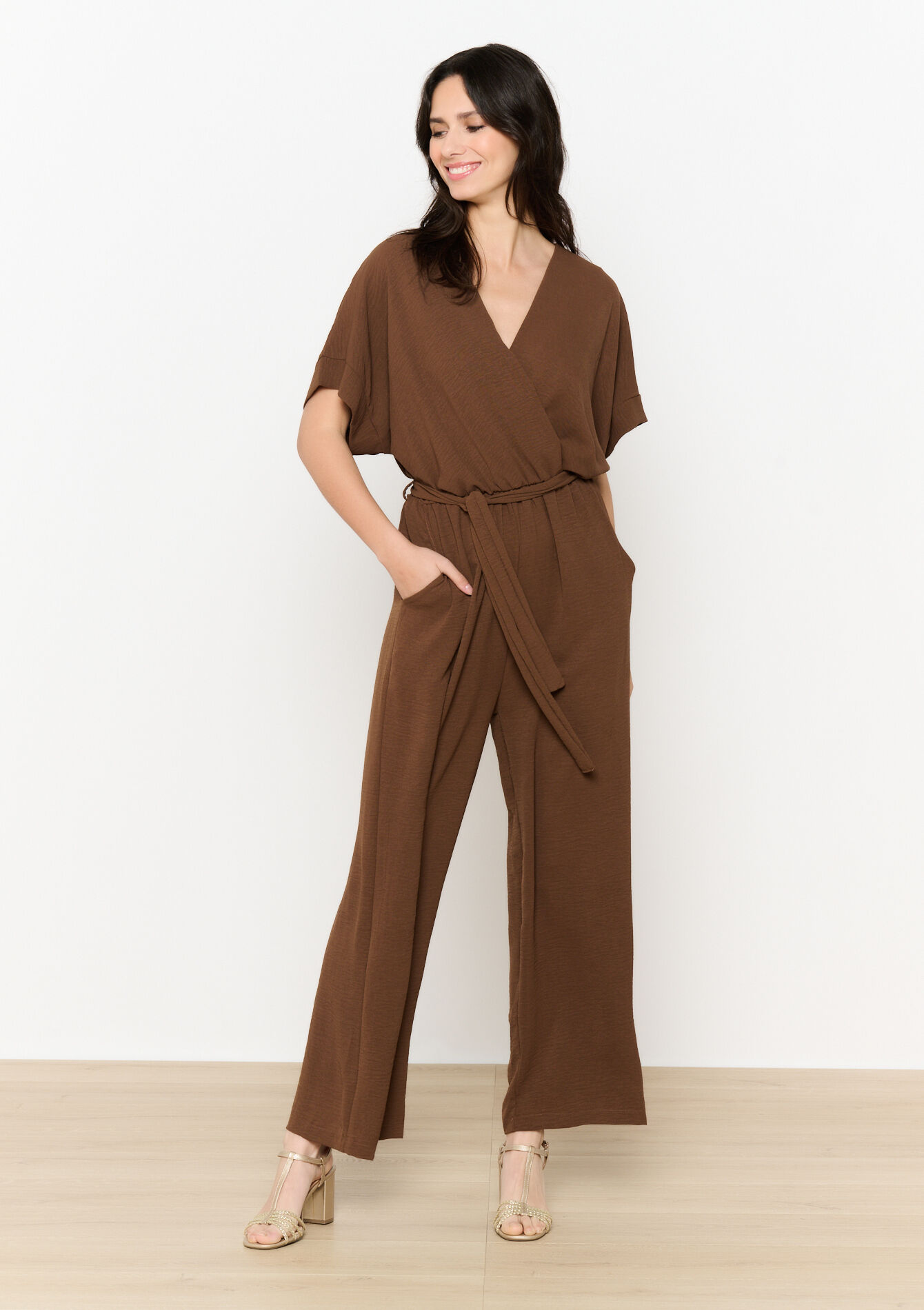 Flowy belted jumpsuit - CAMEL BROWN - 06004613_3818