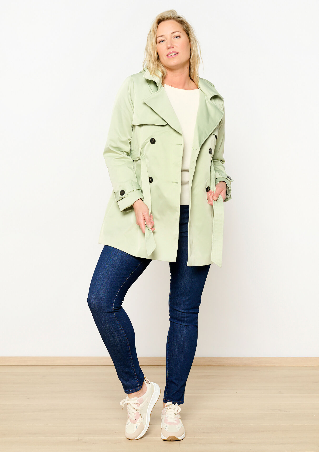 Trench coat with open collar, Trench coat with open collar - LIGHT KHAKI - 23000644_4405