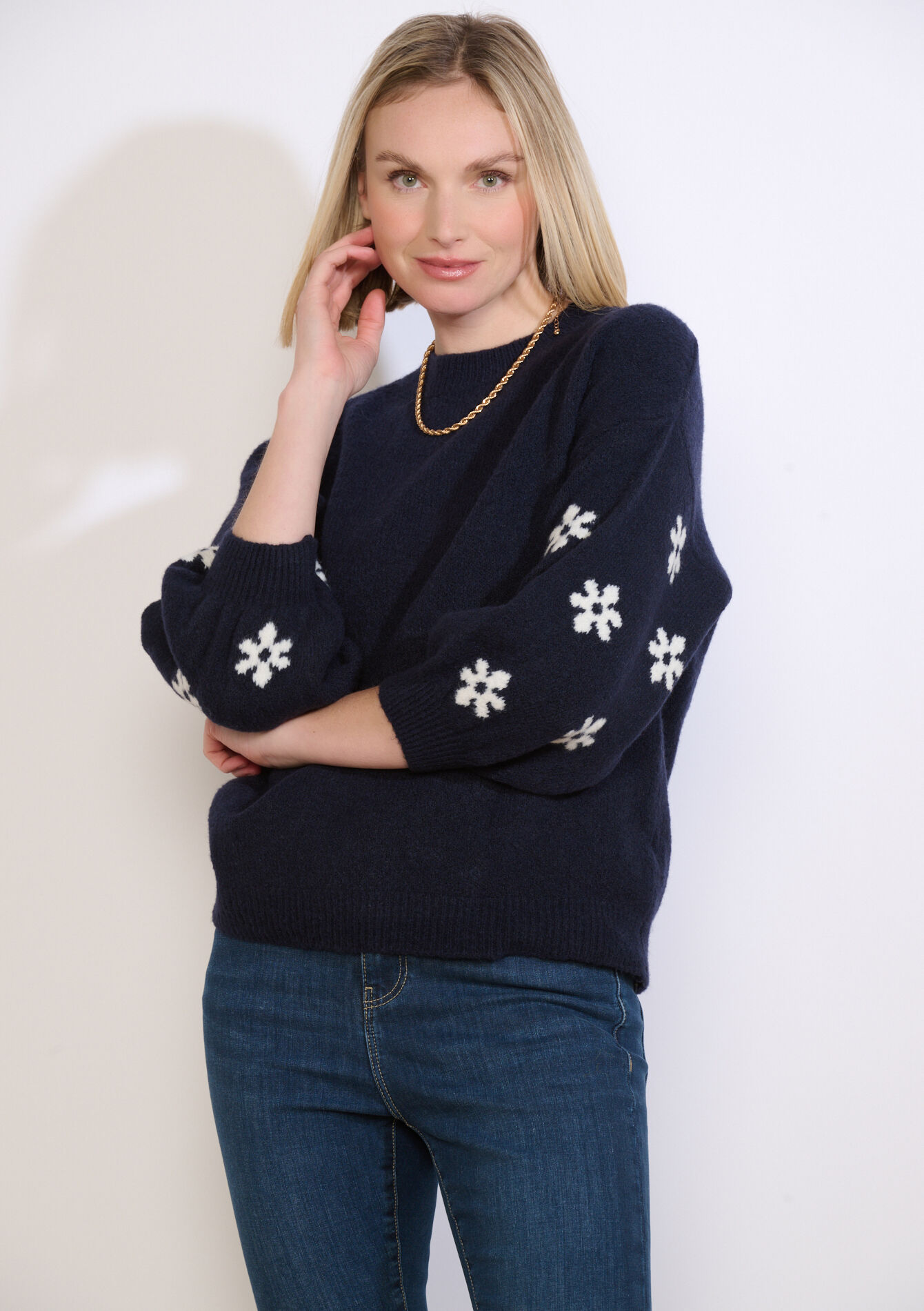 Trui met jacquardbloemen - NAVY BASIC - 04007215_2723