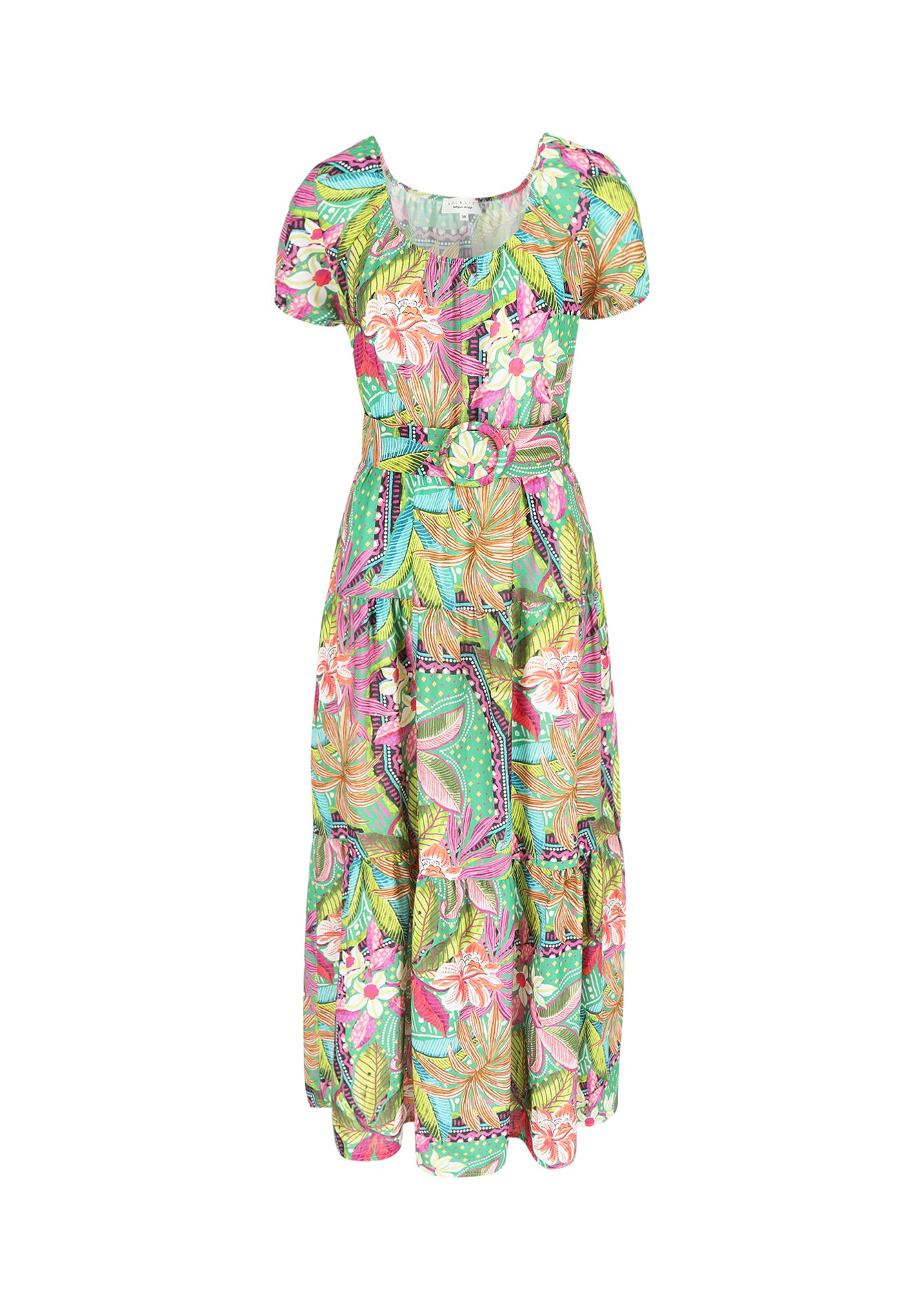 Off-shoulder jurk met tropische print, Off-shoulder jurk met tropische print - GREEN APPLE - 08103669