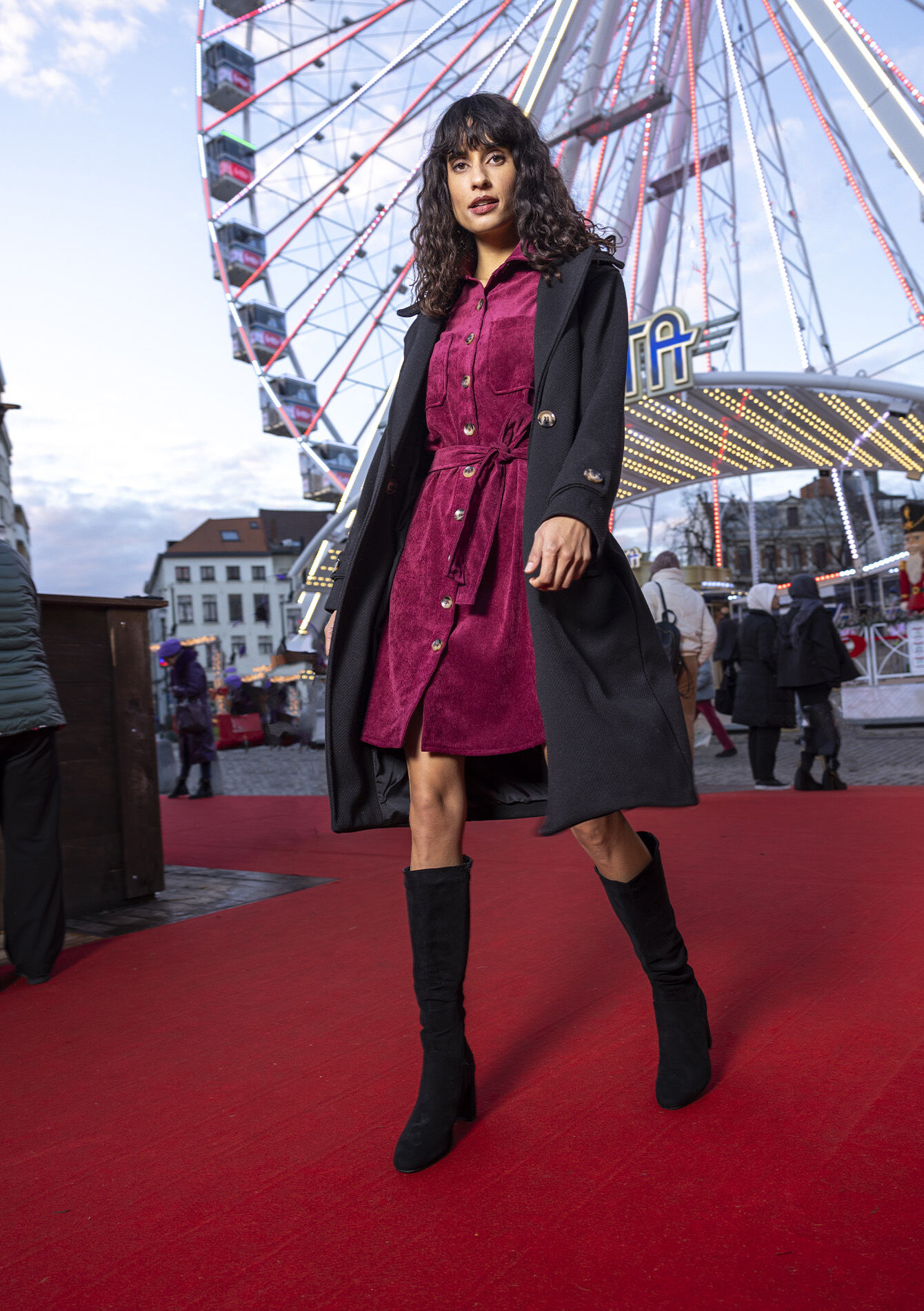 Robe-chemise en velours  - DARK BORDEAUX - 08103412_1424