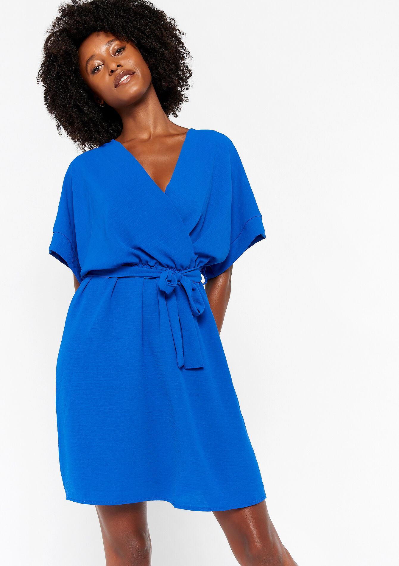 Robe cache-coeur avec lien à nouer, Robe cache-coeur avec lien à nouer - ELECTRIC BLUE - 1082605