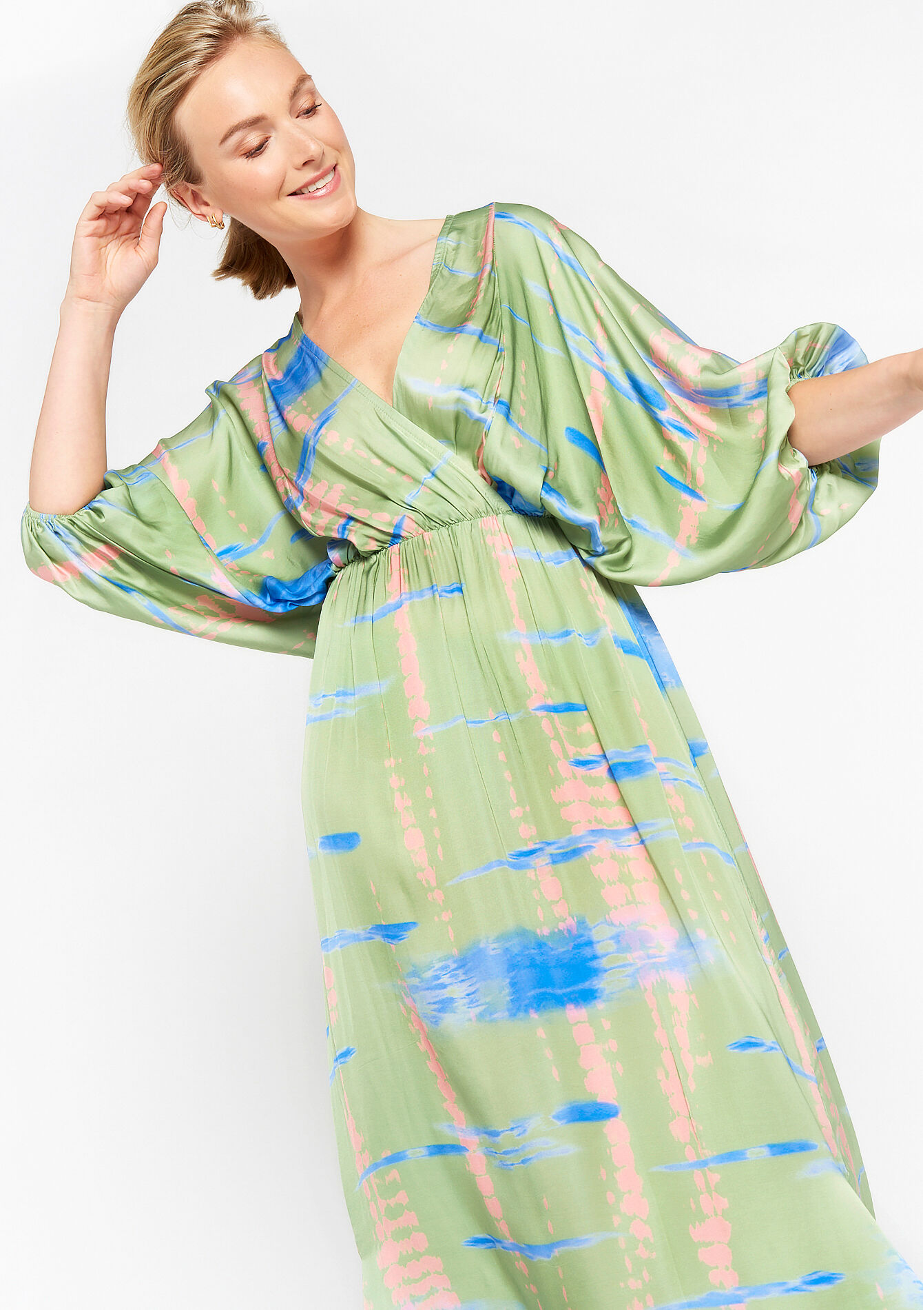 Robe en satin en tie and dye - MINT GREEN - 08602077_1723