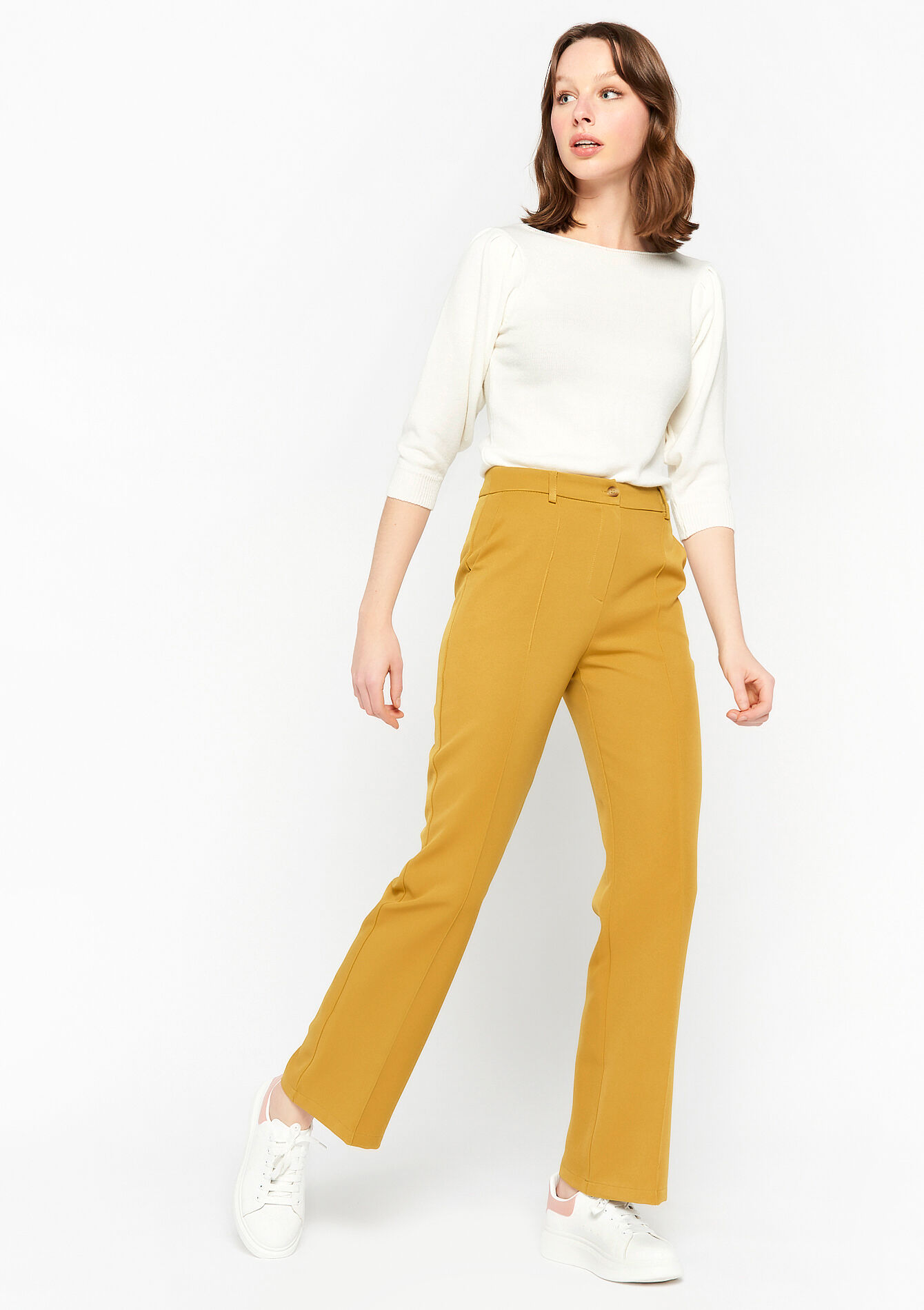 Flared broek in keperstof, Flared broek in keperstof - GREEN MOSS - 06100498_4504