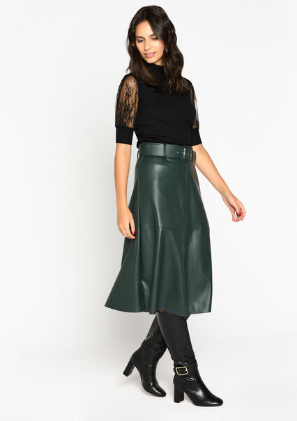 Midi-skirt in faux leather - BOTTLE GREEN - 07101027_1778