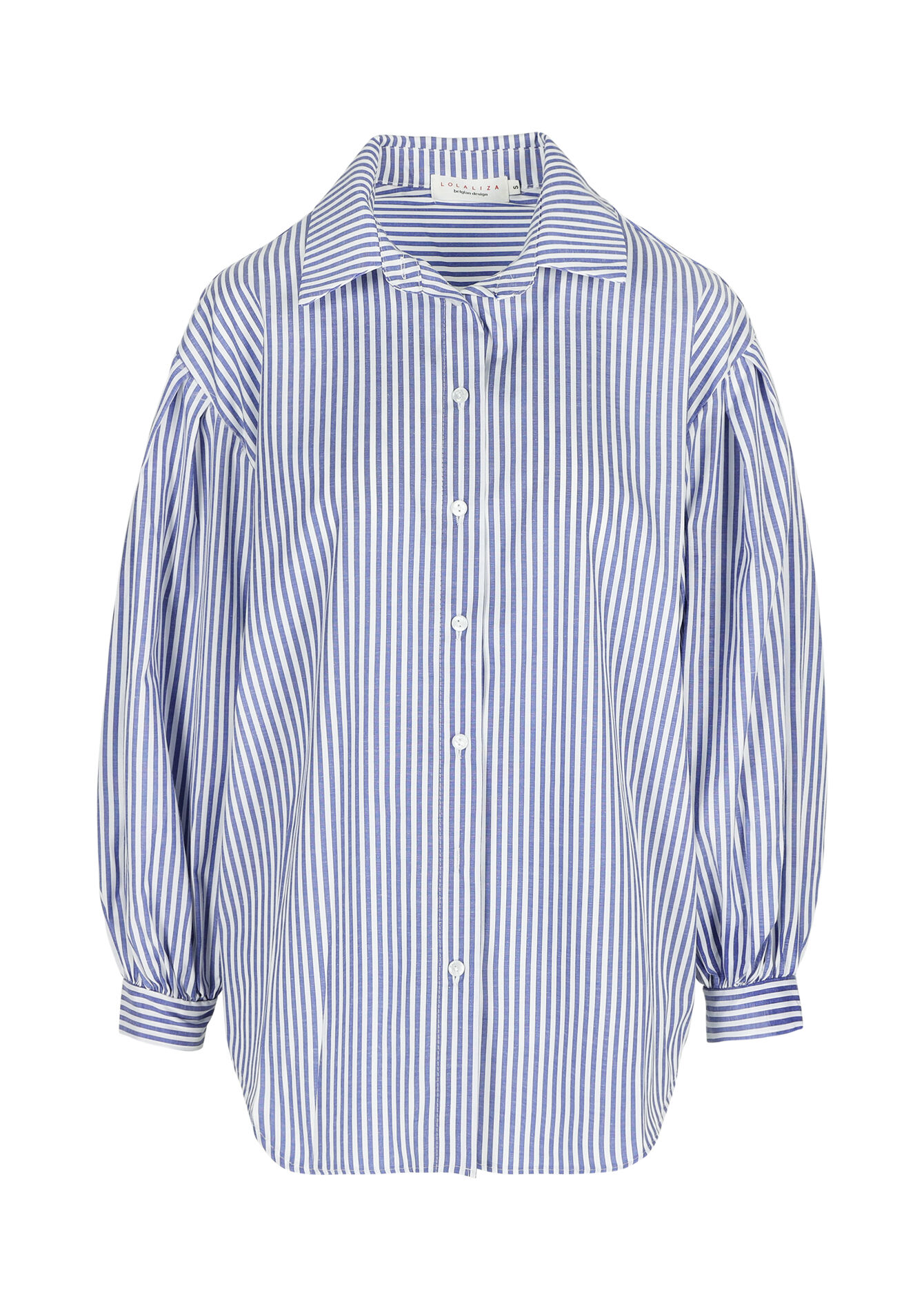 Oversized poplin shirt with stripes, Oversized poplin shirt with stripes - DARK BLUE - 05702437_0501
