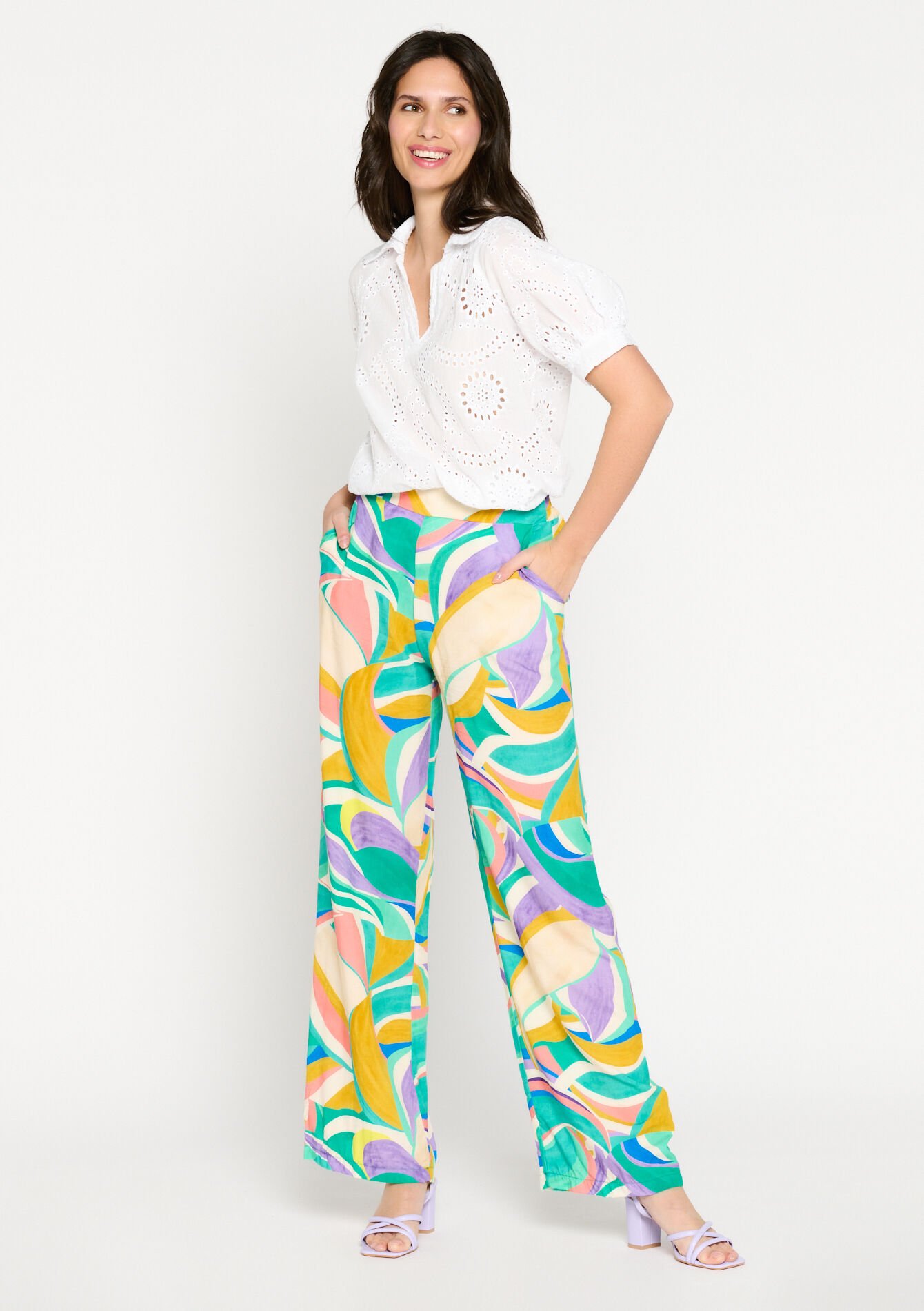 Broek met grafische print - MINT GREEN - 1079794