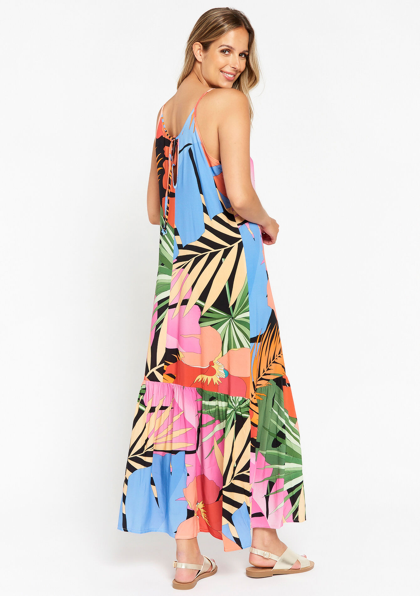 A-line dress with palm leaves, A-line dress with palm leaves - ORANGE BRIGHT - 08602107_1255