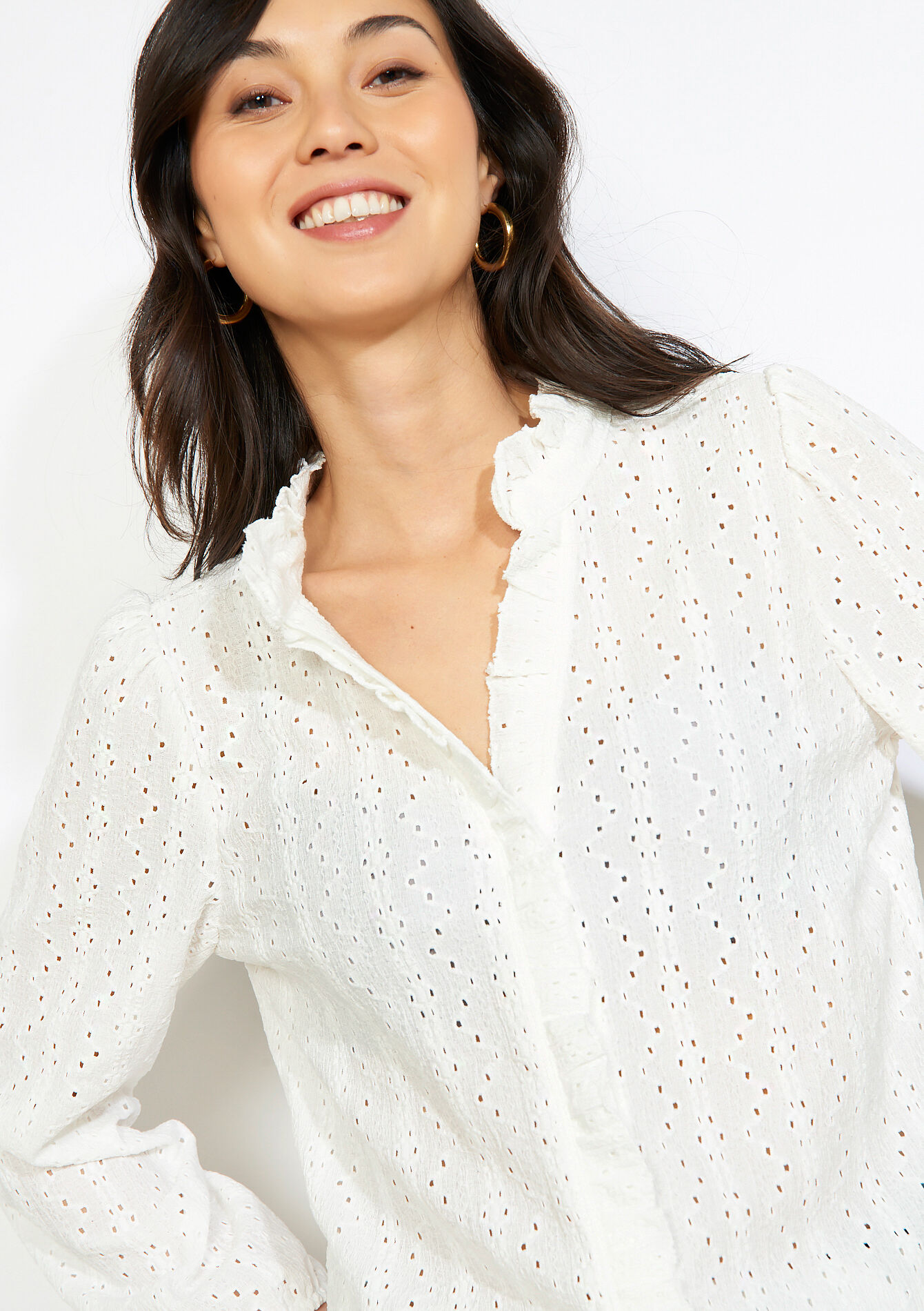 Romantische geborduurde blouse - OFFWHITE - 02302004