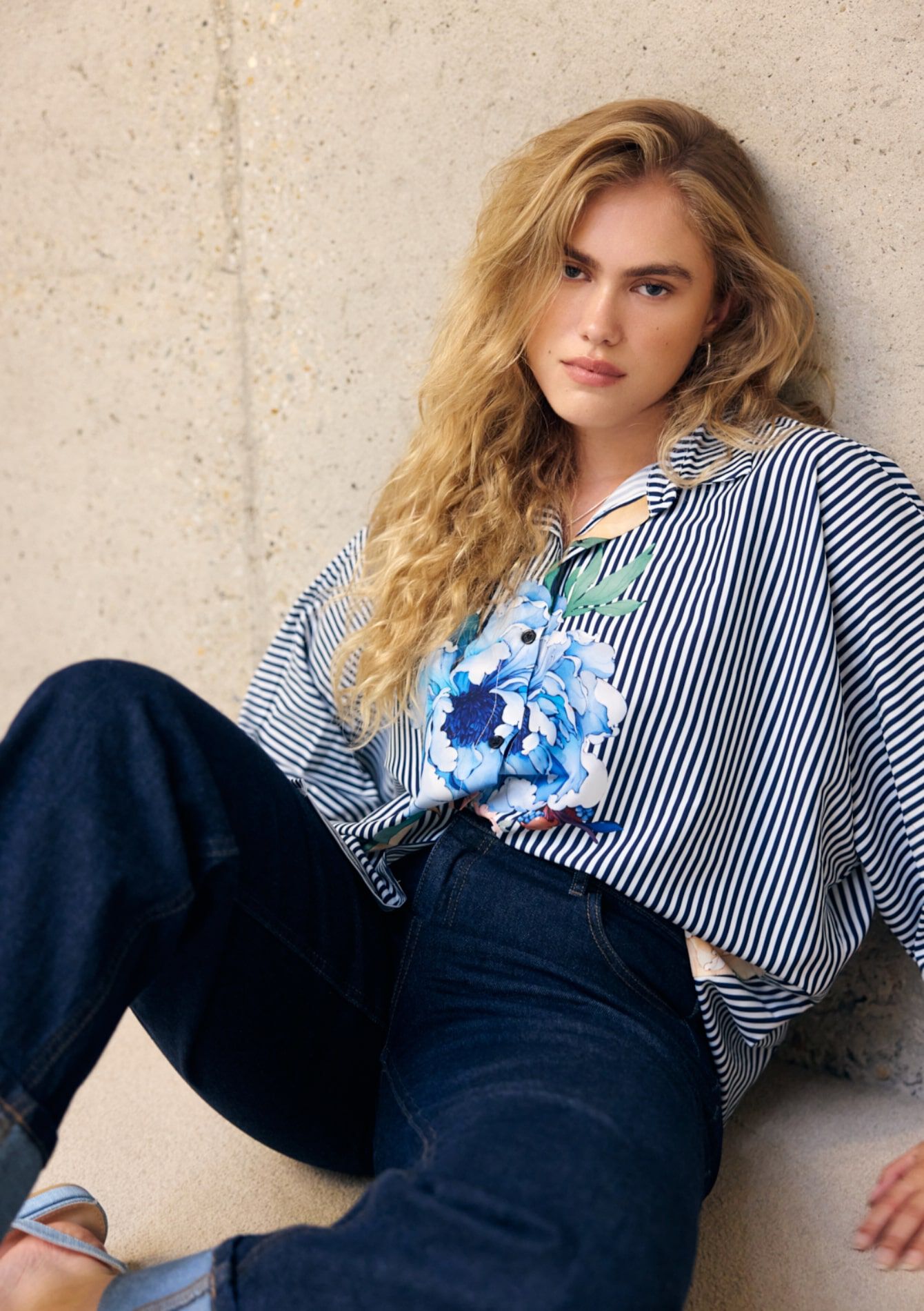 Overhemd met strepen en bloemenprint, Overhemd met strepen en bloemenprint, , back