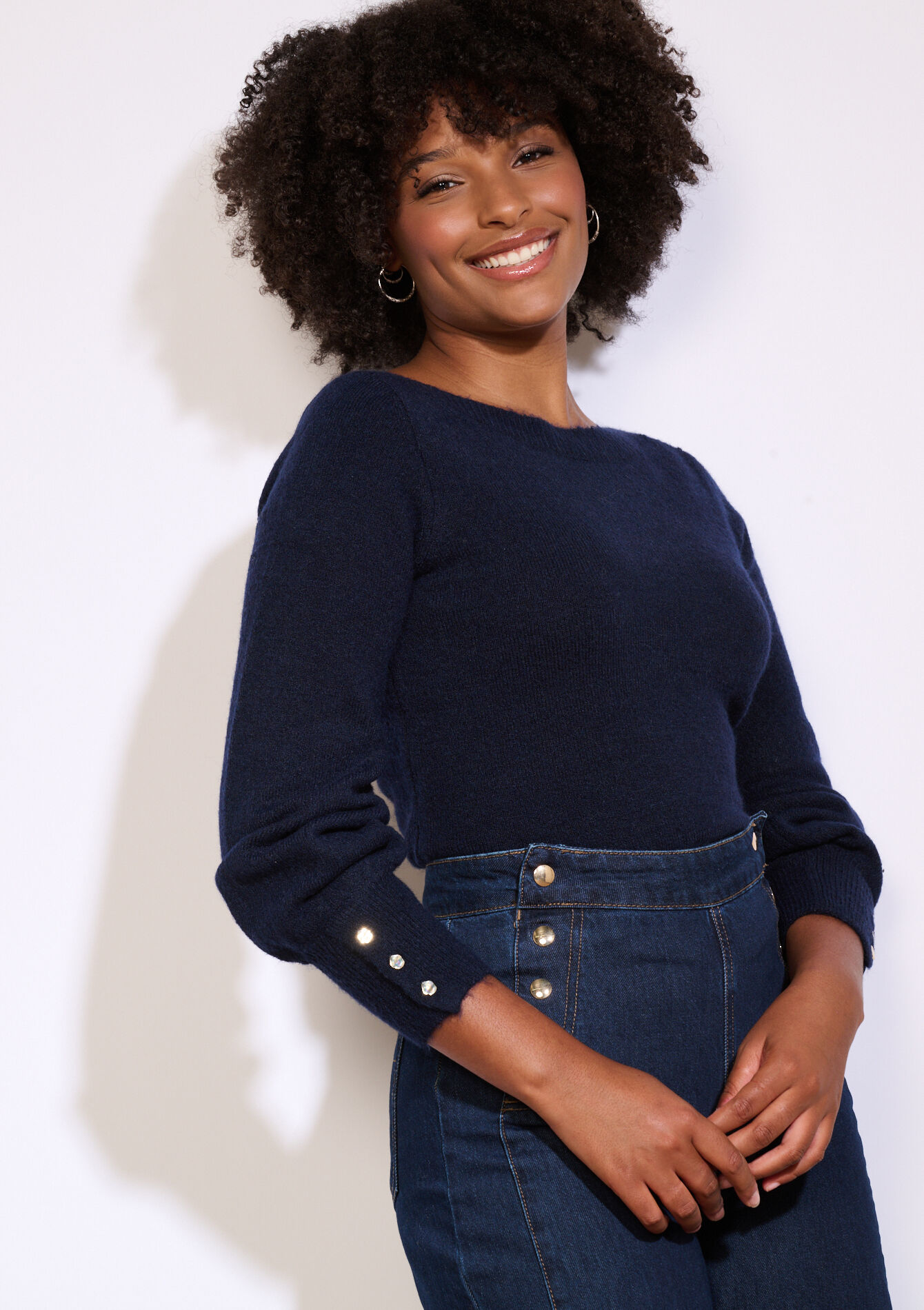 Trui met knopen op mouw, Trui met knopen op mouw - NAVY BASIC - 04006915_2723