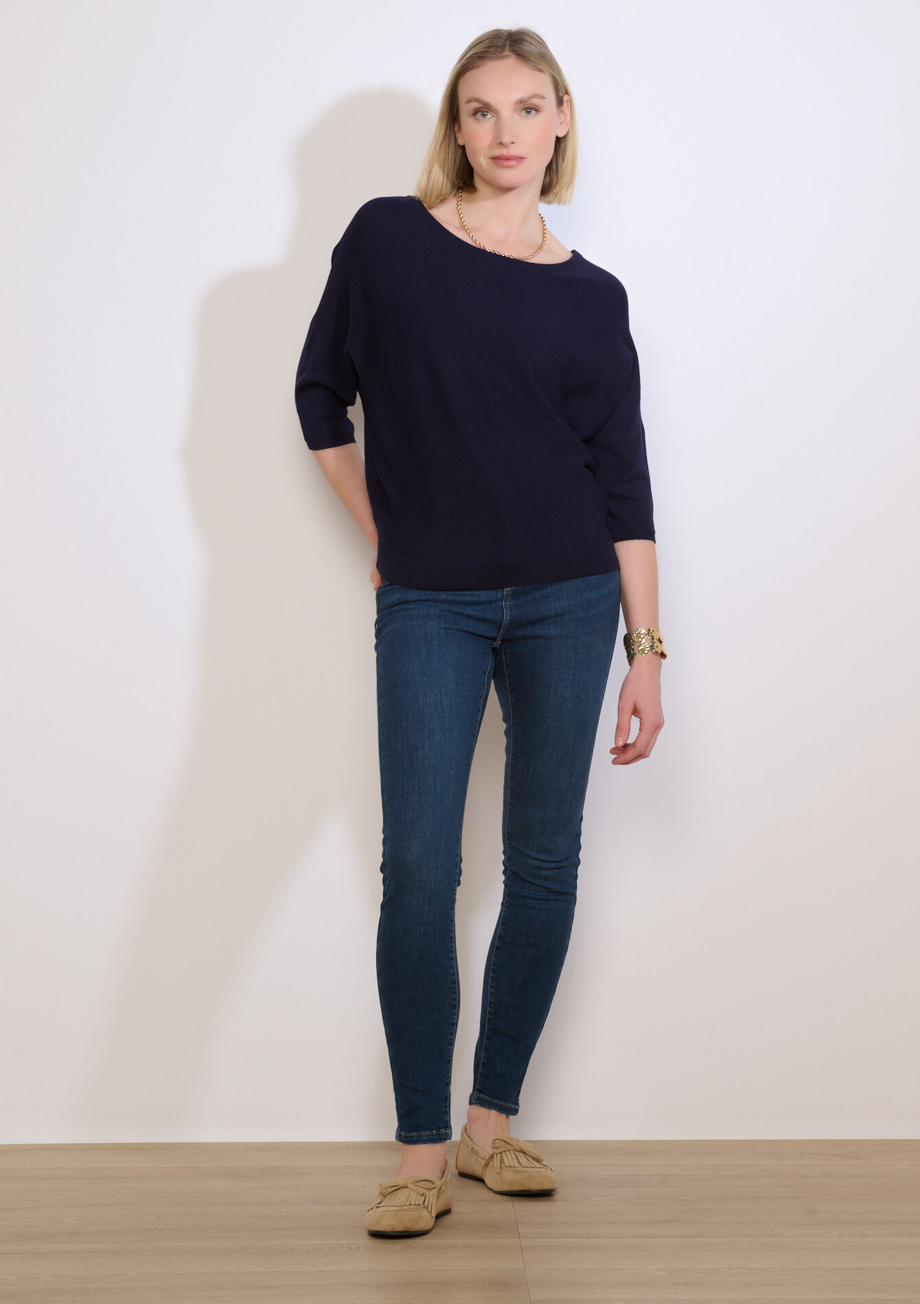 Losse trui met boothals - NAVY BASIC - 04007018_2723