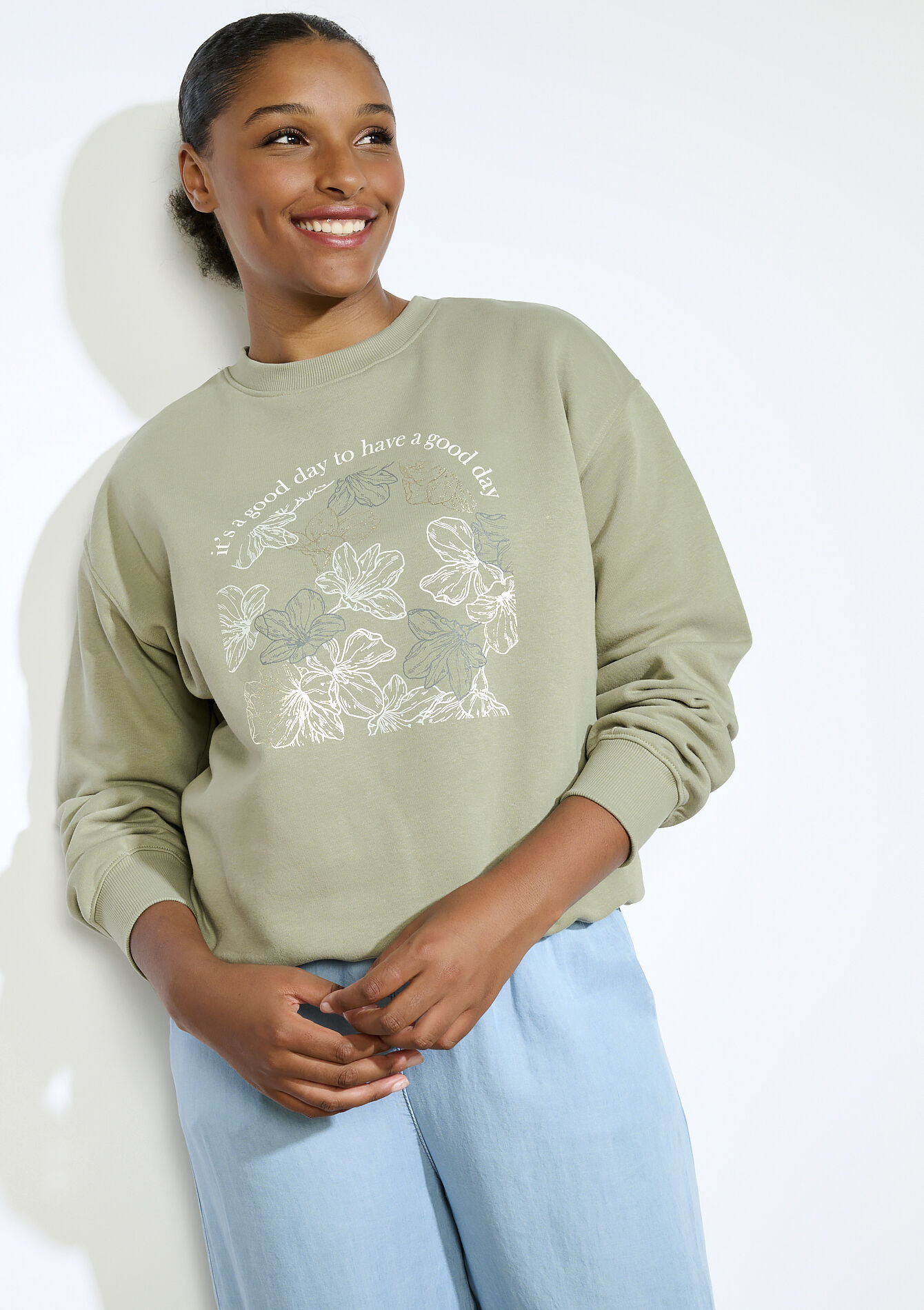 Sweater met tekst - KHAKI FADED - 03001765_4326