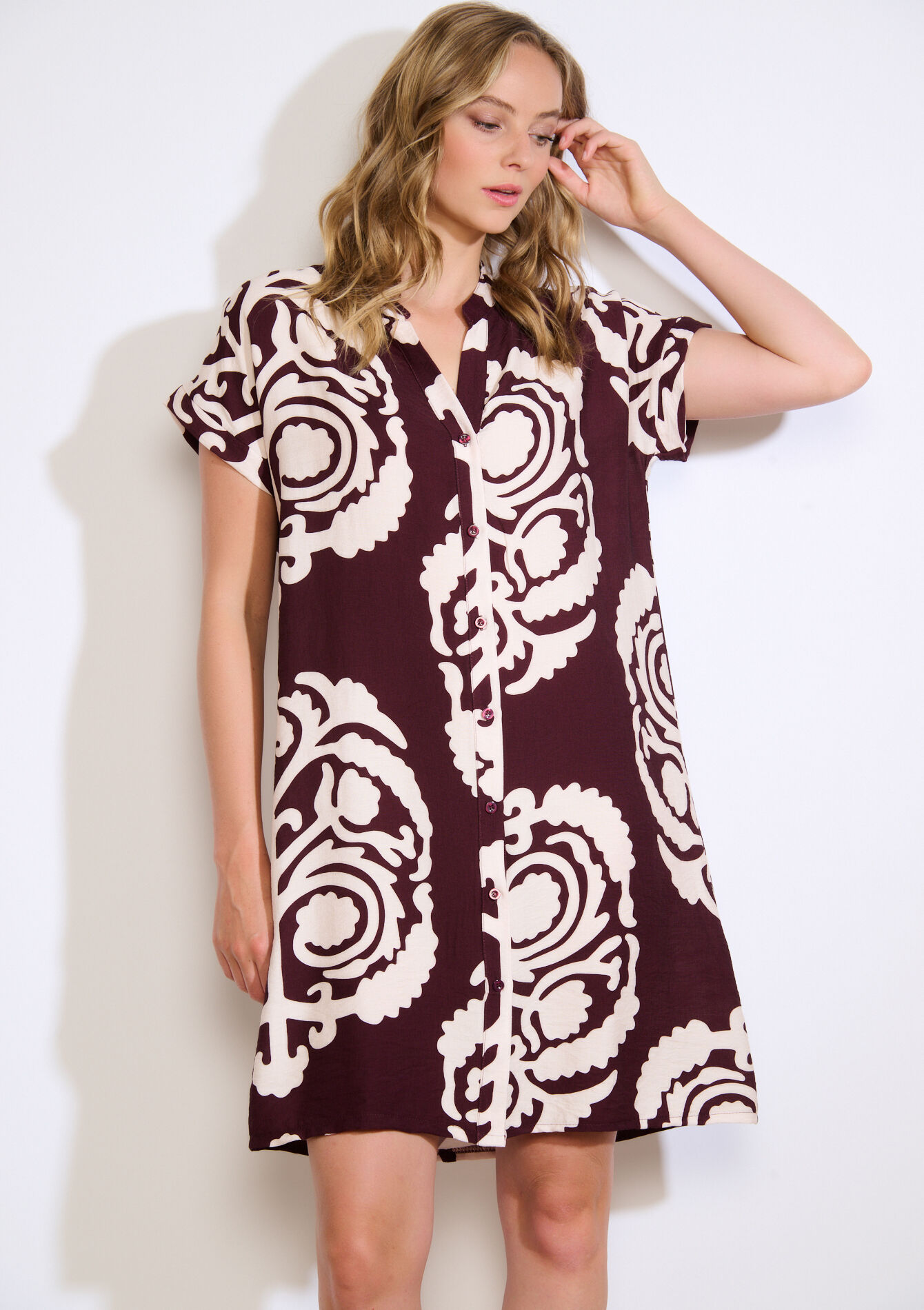 Jurk met grafische print, Jurk met grafische print - AUBERGINE - 08104262_1537