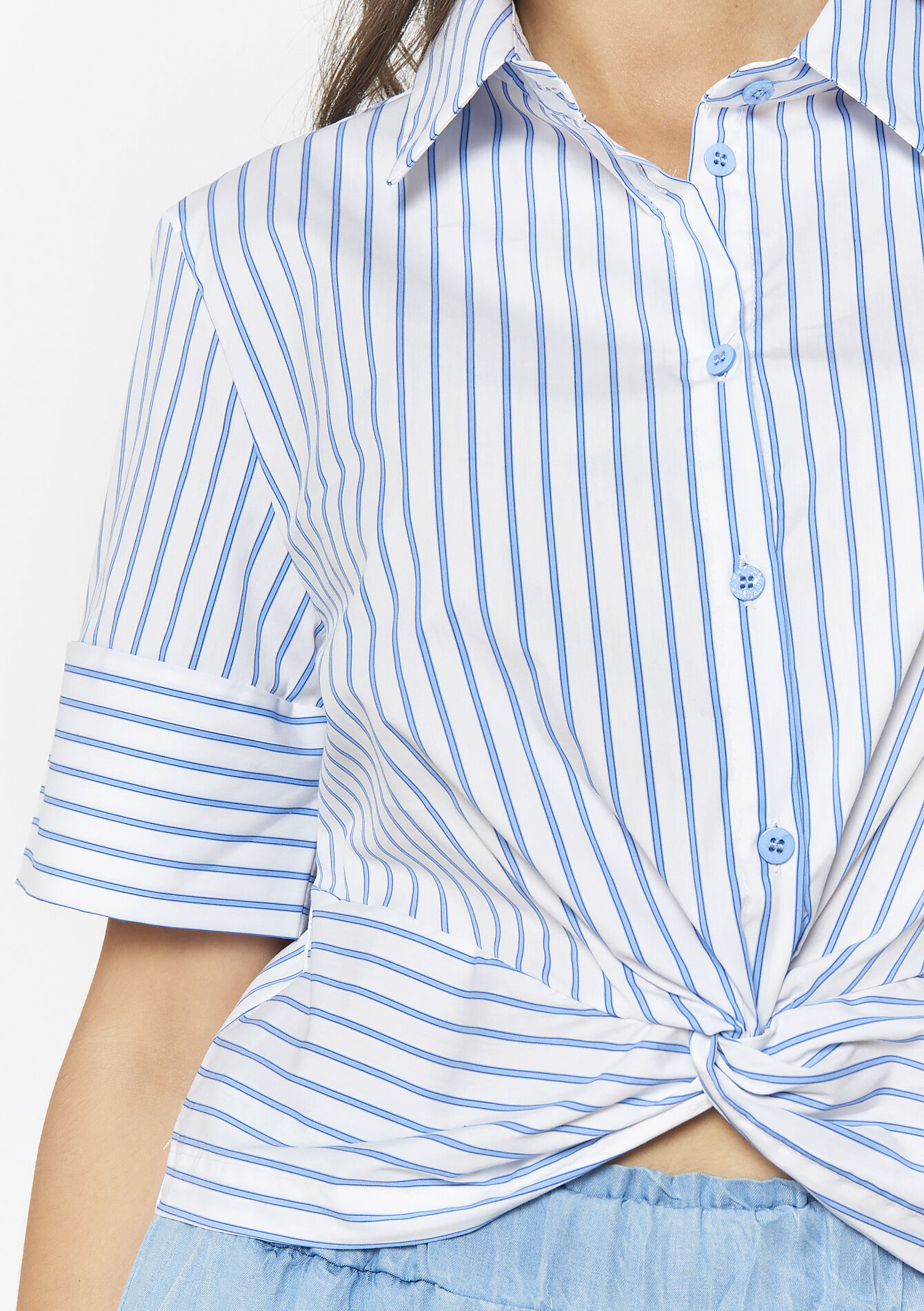 Gestreept hemd met knoop, Gestreept hemd met knoop - OPTICAL WHITE - 05702842_1019