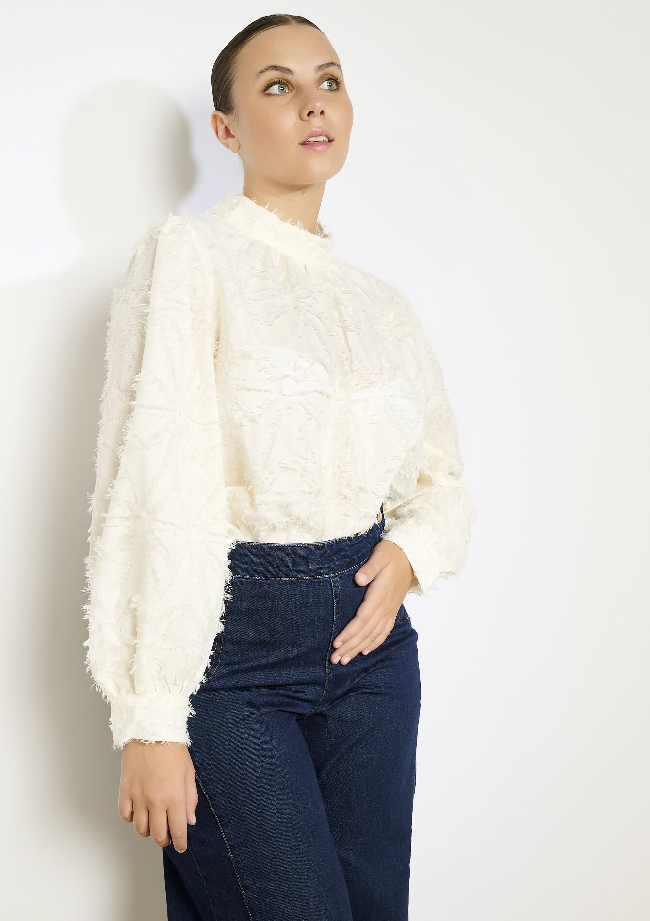 Blouse en jacquard frangé, Blouse en jacquard frangé - VANILLA WHITE - 05702857_1013