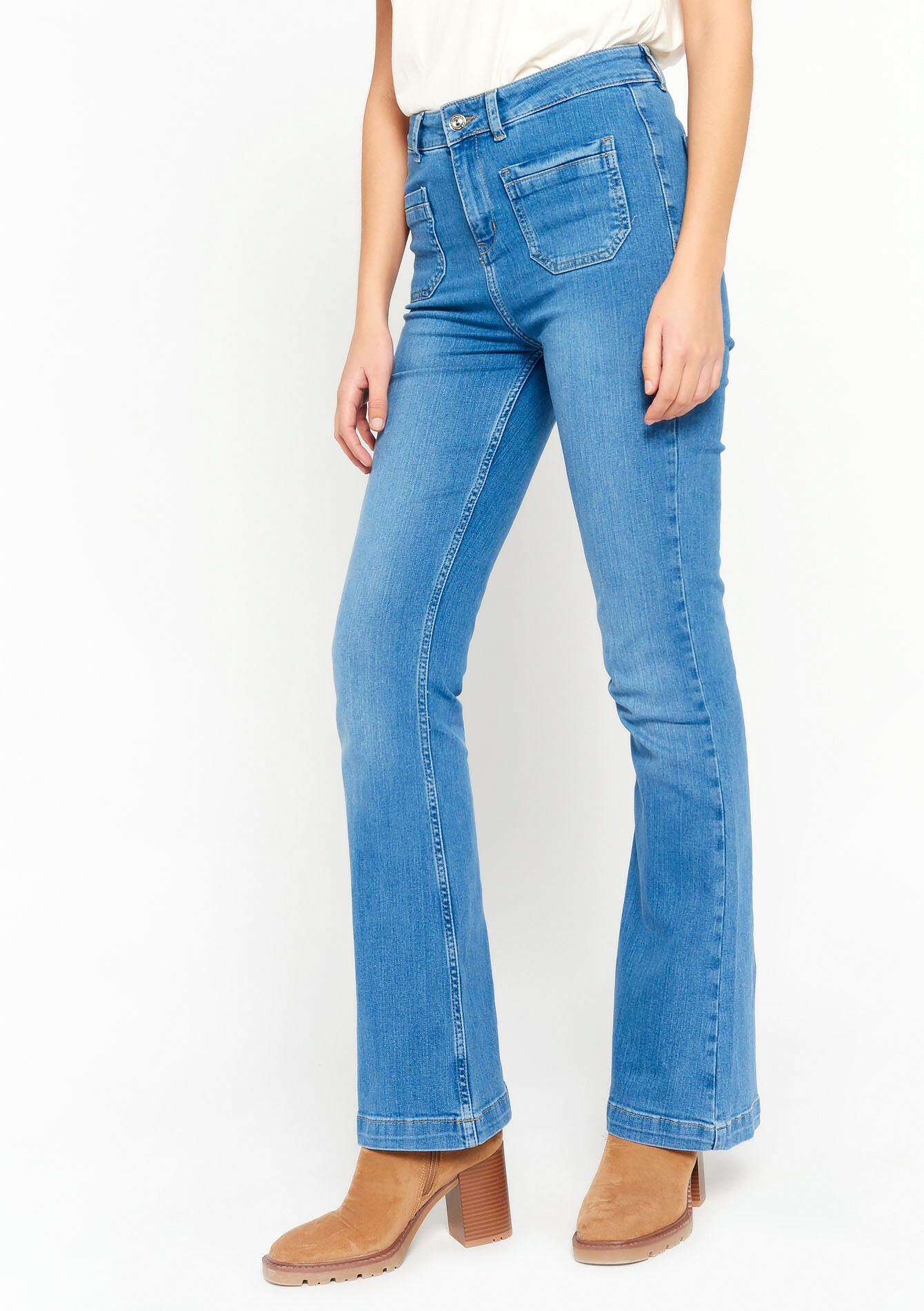 Jean évasé taille haute - BLUE BLEACHED - 22000441_0502
