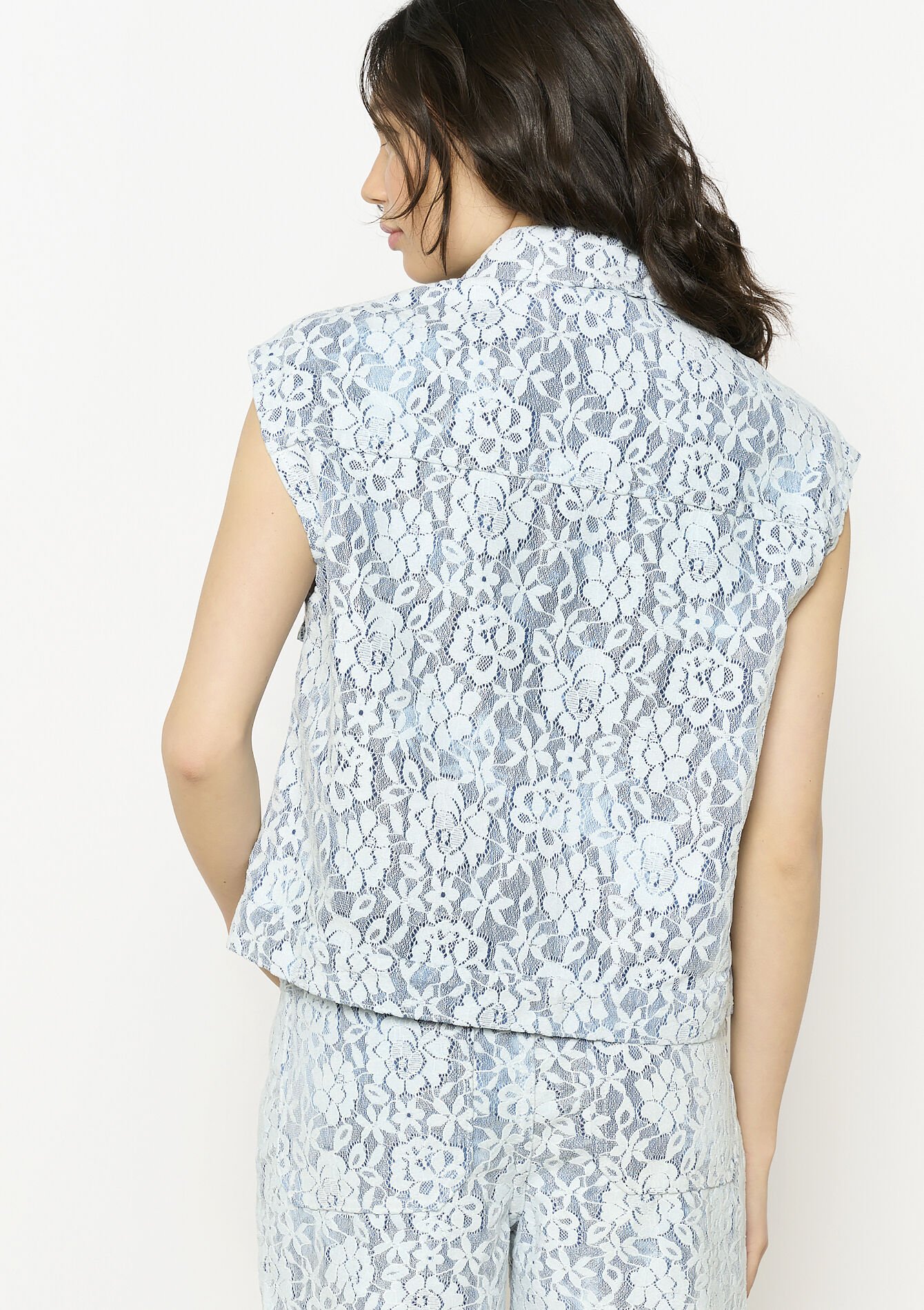 Mouwloos kanten vest, Mouwloos kanten vest - AQUA BLUE - 09001464_3302