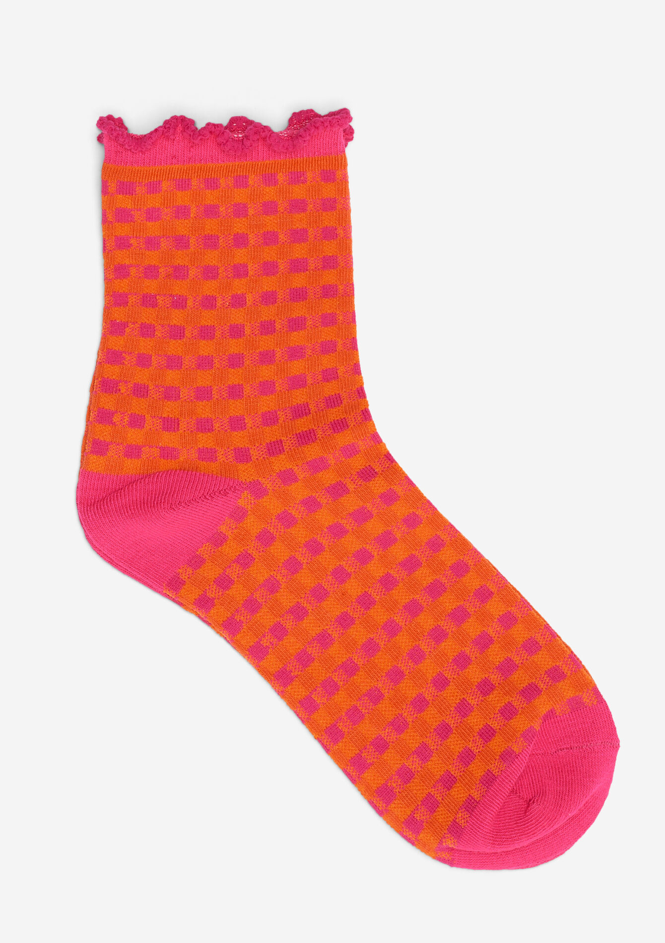 Geruite sokken met ruches, Geruite sokken met ruches - FUCHSIA - 17101468_5626