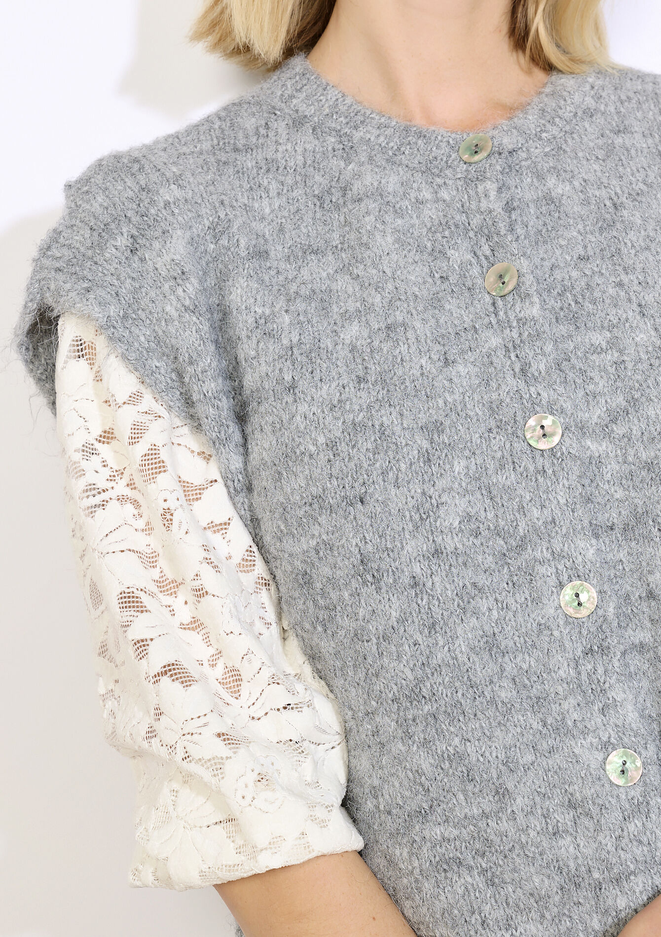 Gilet sans manches boutonné, Gilet sans manches boutonné - GREY MED MEL - 04101362_3507