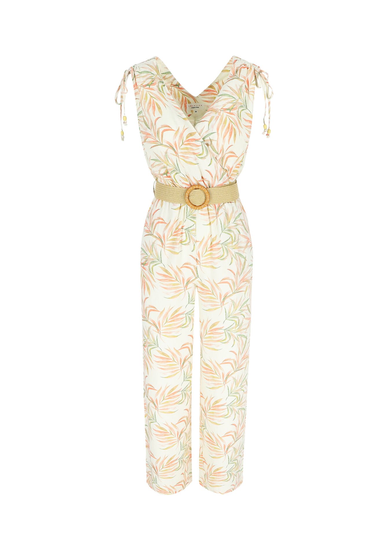 Linen jumpsuit with leaf print - OFFWHITE - 06004473_1001
