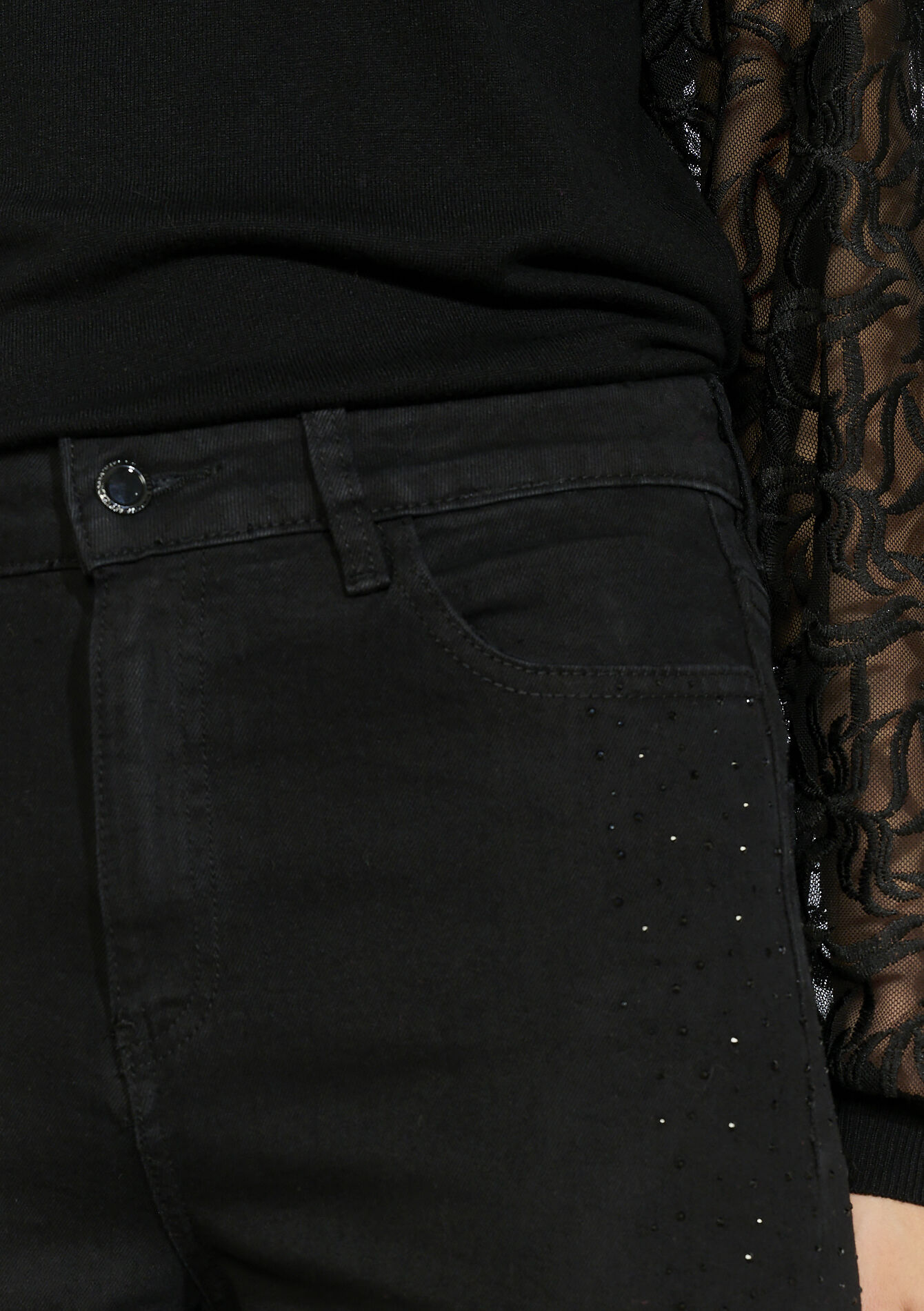 Rechte jeans hoge taille met strass - BLACK - 22000627_1119