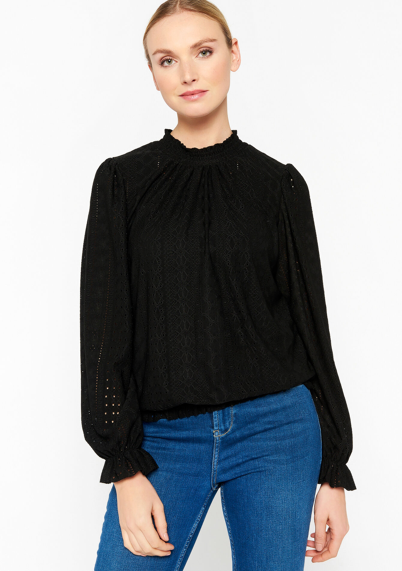 Blouse with broderie anglaise, Blouse with broderie anglaise - BLACK - 02400244_1119